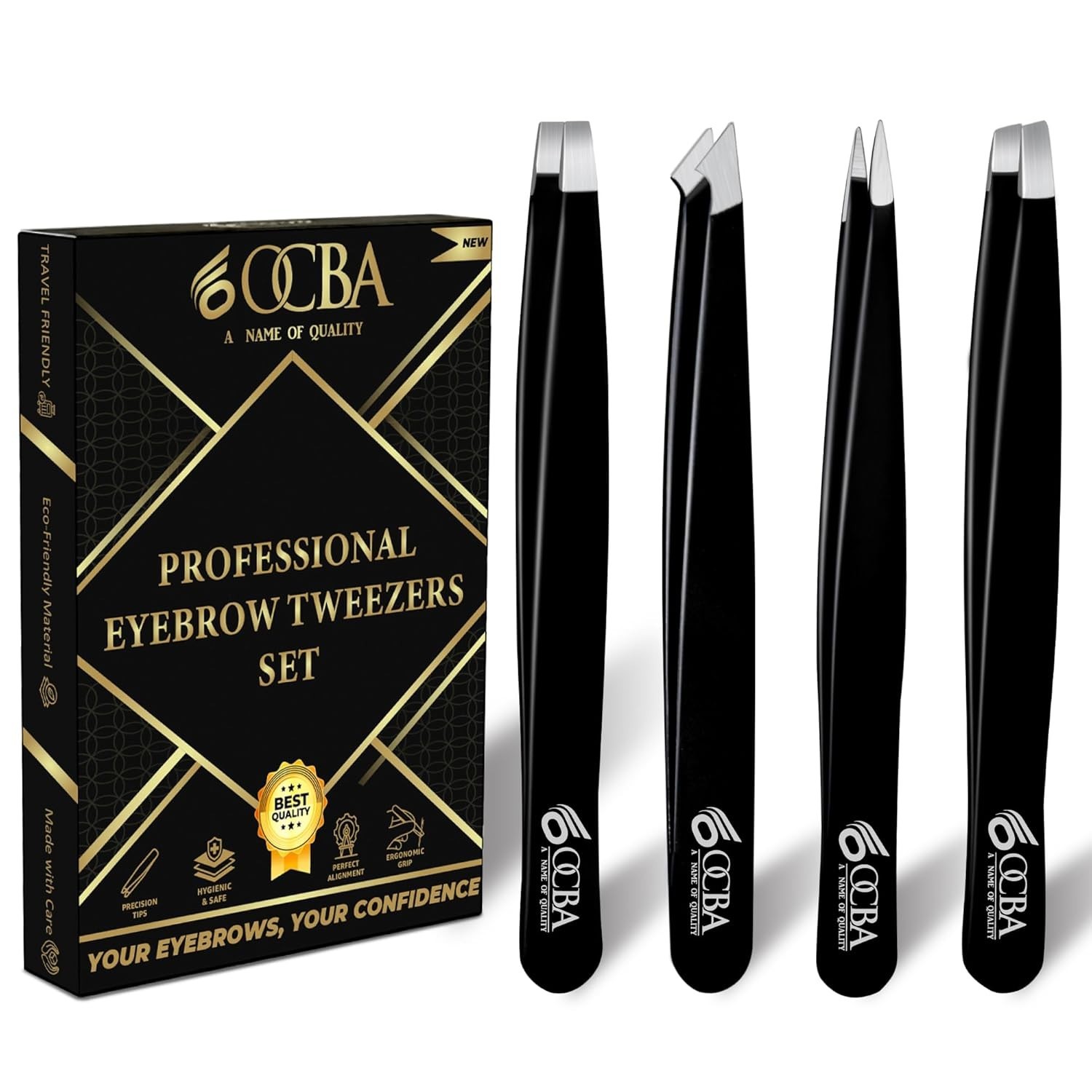 Professional Tweezers Set for Eyebrows Facial Hair Stainless Steel
