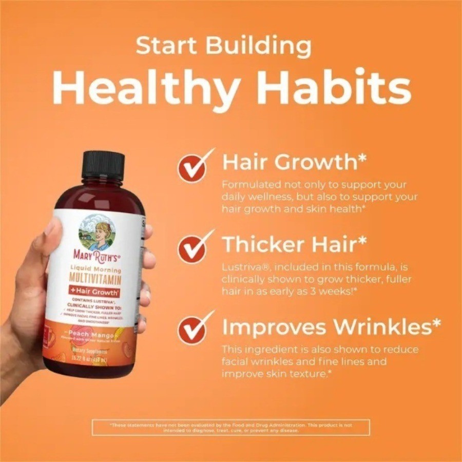 MaryRuth’s Liquid Multivitamin Hair Growth 450mL Peach Mango – 1/2/3 Bottles