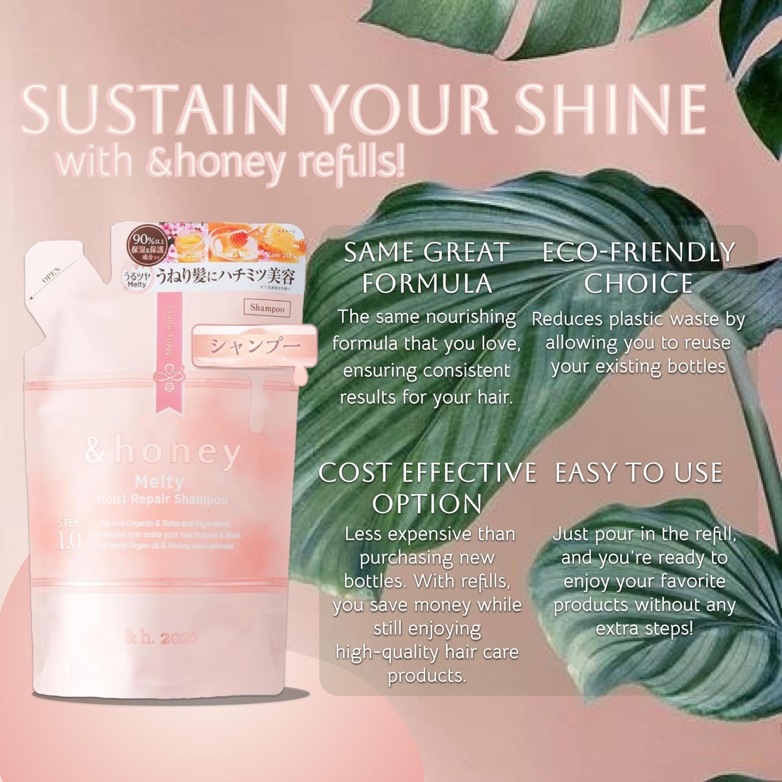 &honey MeltyMoist Shampoo/Treatment Set Refill 11.8 fl oz/12.3 fl oz Japan Made