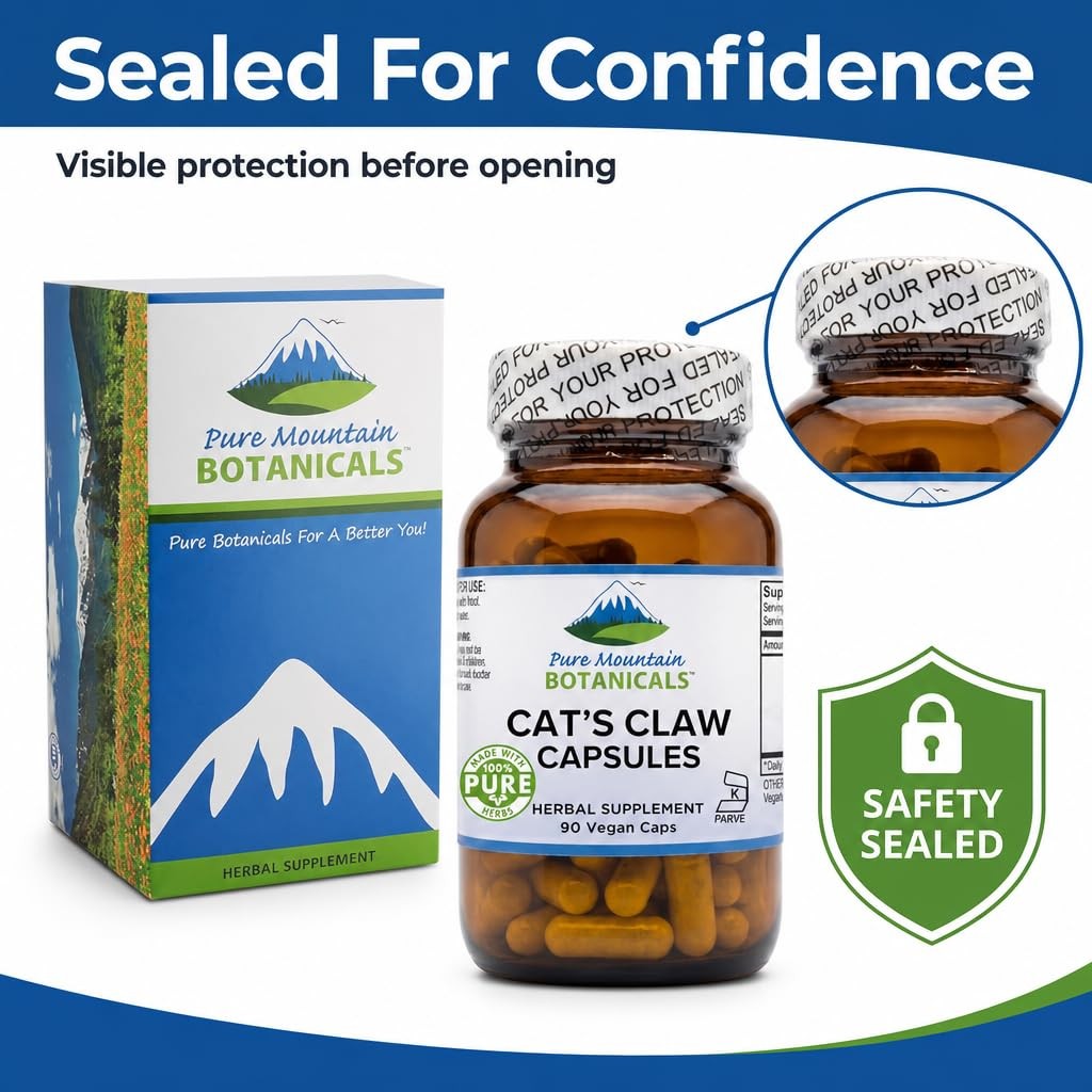 Pure Mountain Botanicals Cat’s Claw Capsules – 90 Kosher Vegan Caps with 1000mg
