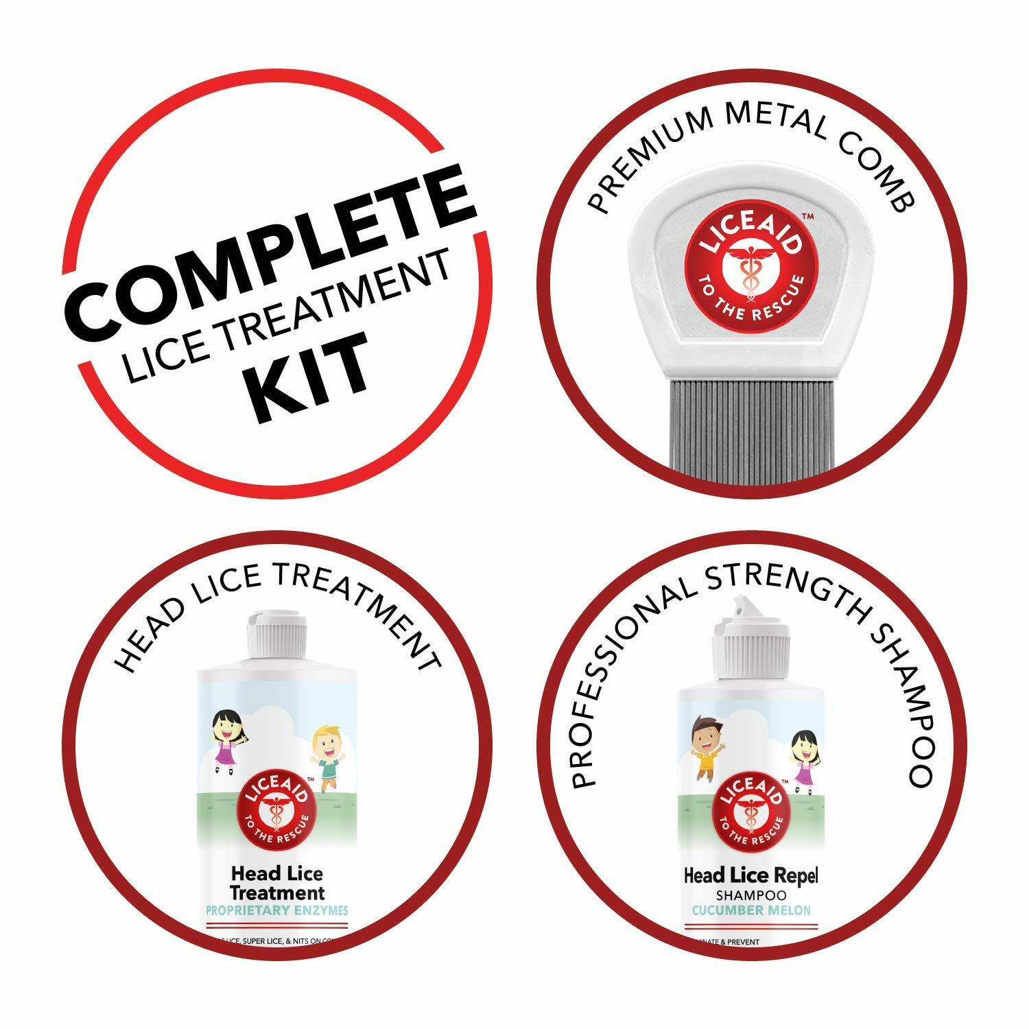 Lice Aid™ Lice Removal 3-Step Kit FDA Approved Vegan Includes Comb & Hair Clips