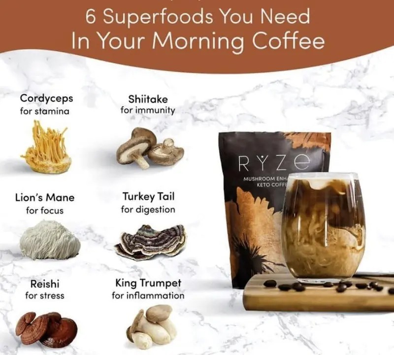 RYZE SUPERFOODS Organic Mushroom Coffee, 6 Adaptogenic Mushrooms | Energy, Focus