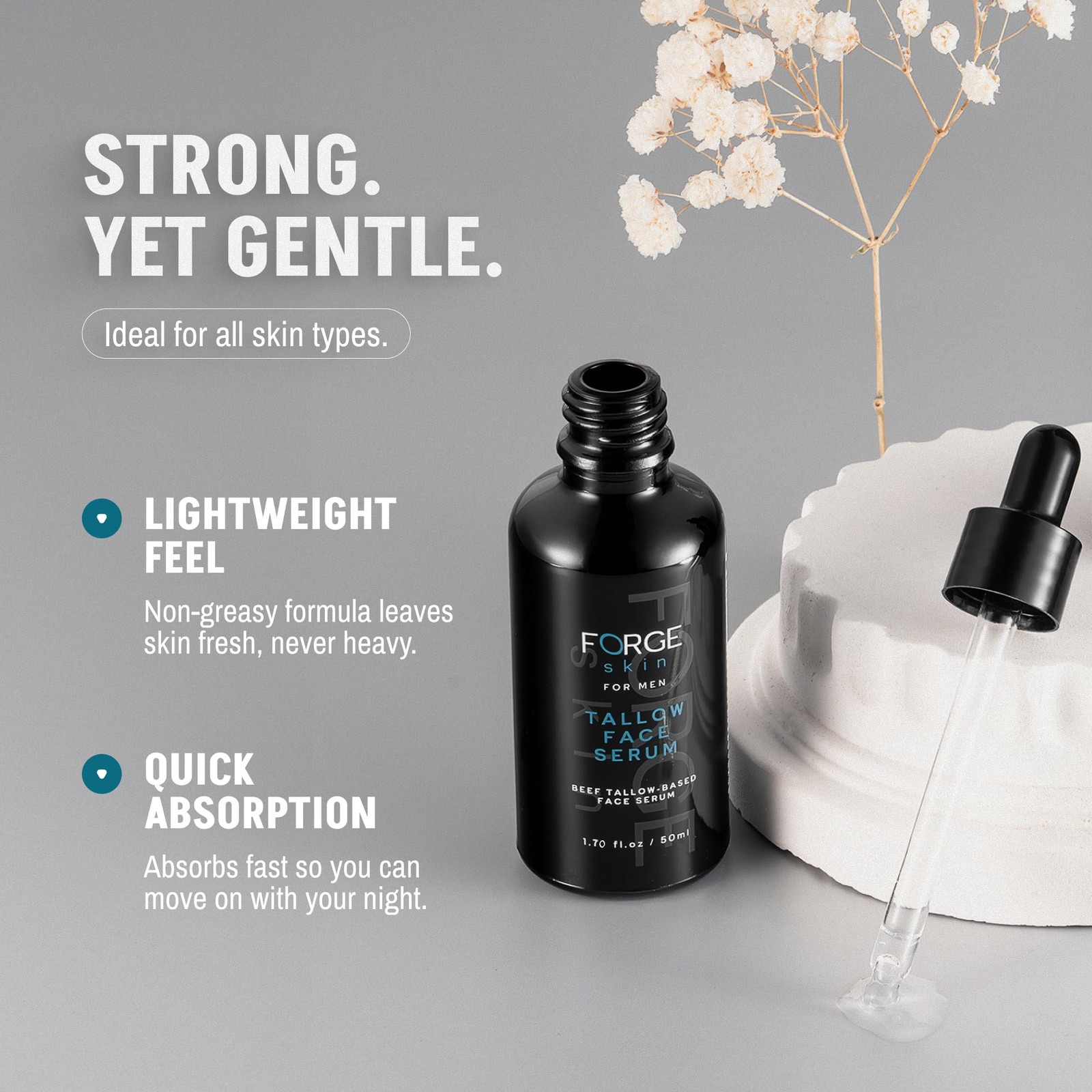 FORGE SKIN® Night Beef Tallow Serum for Men [TALLOW-BASED] – Facial Essence…
