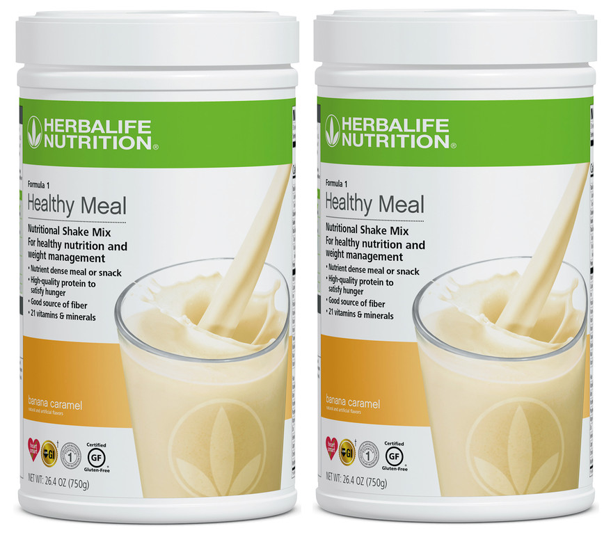 2X Herbalife Formula 1 Healthy Meal Nutritional Shake Banana Caramel 750g