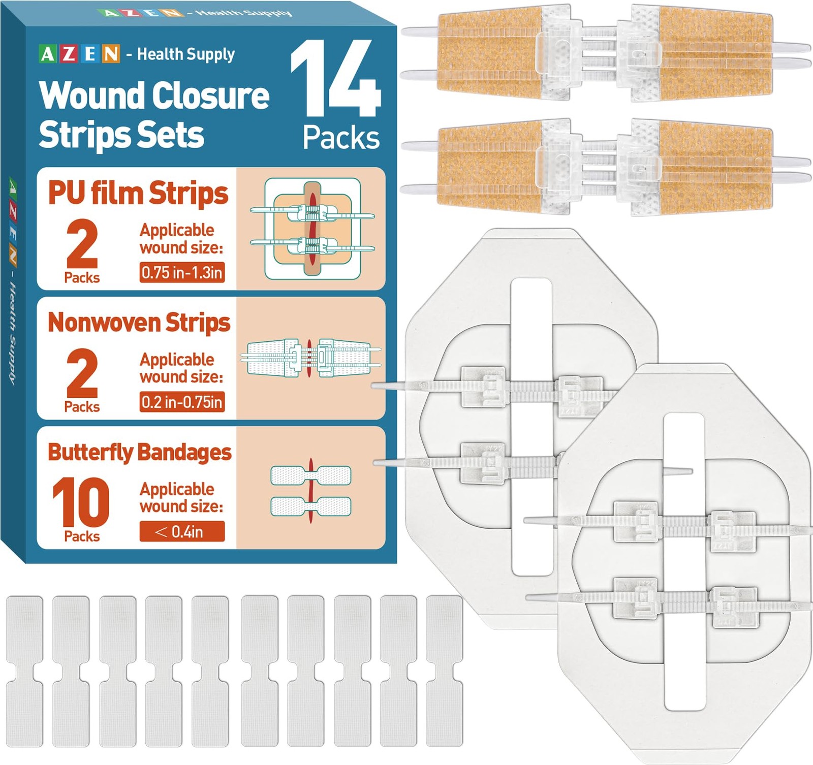 14 Pack Emergency Wound Closure Kit With Butterfly Bandages & Zip Stitch Device