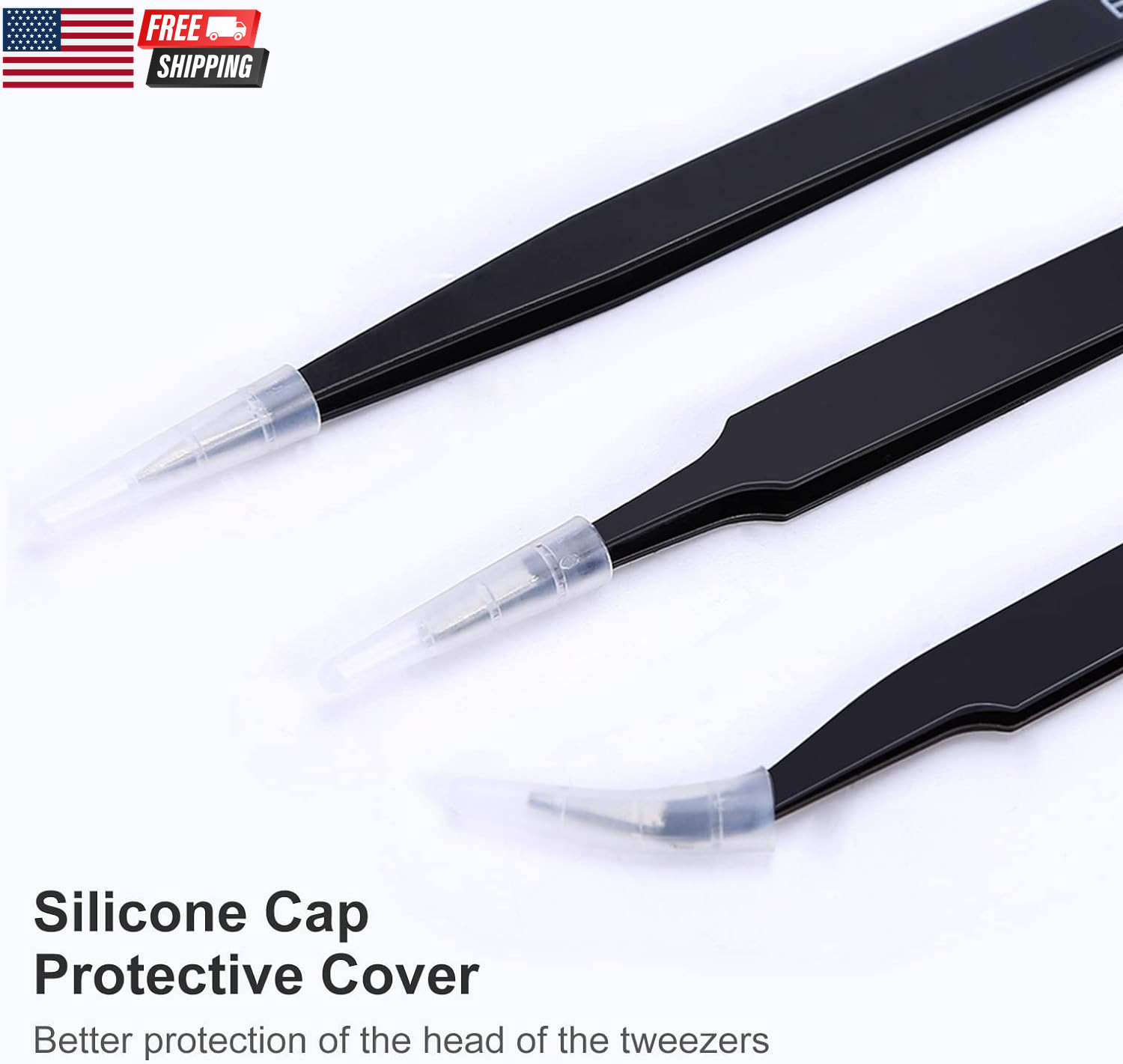 3PCS Precision Tweezers Set, Upgraded Anti-Static Stainless Steel of Tweezers, f
