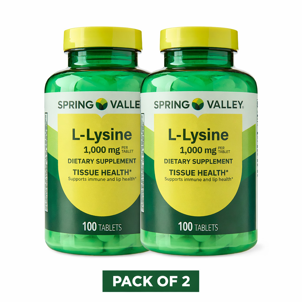(Pack of 2) Spring Valley L-Lysine Dietary Supplements, 1000 mg, 100 Count