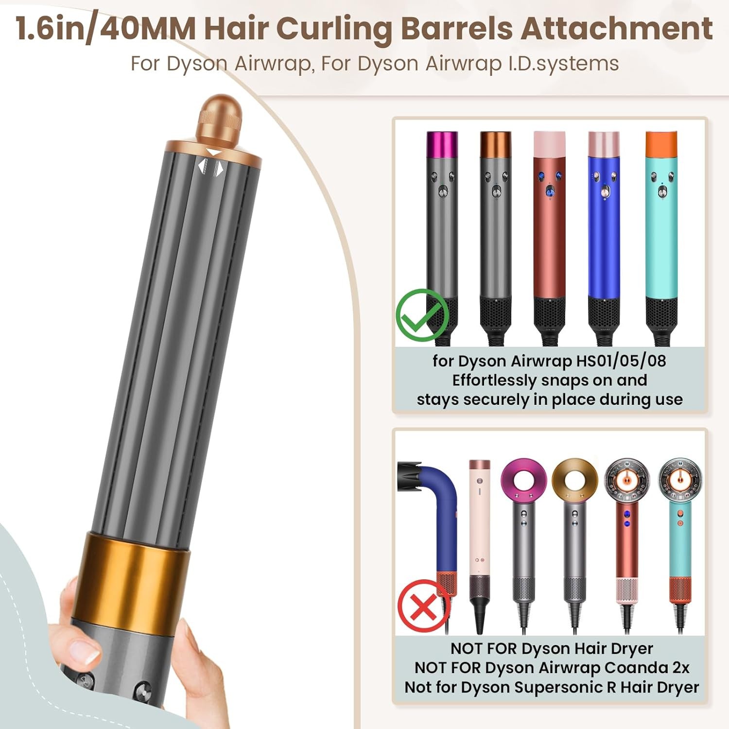 1.6IN Long Hair Barrels Attachment Compatible with Dyson Airwrap HS01 HS05 HS08