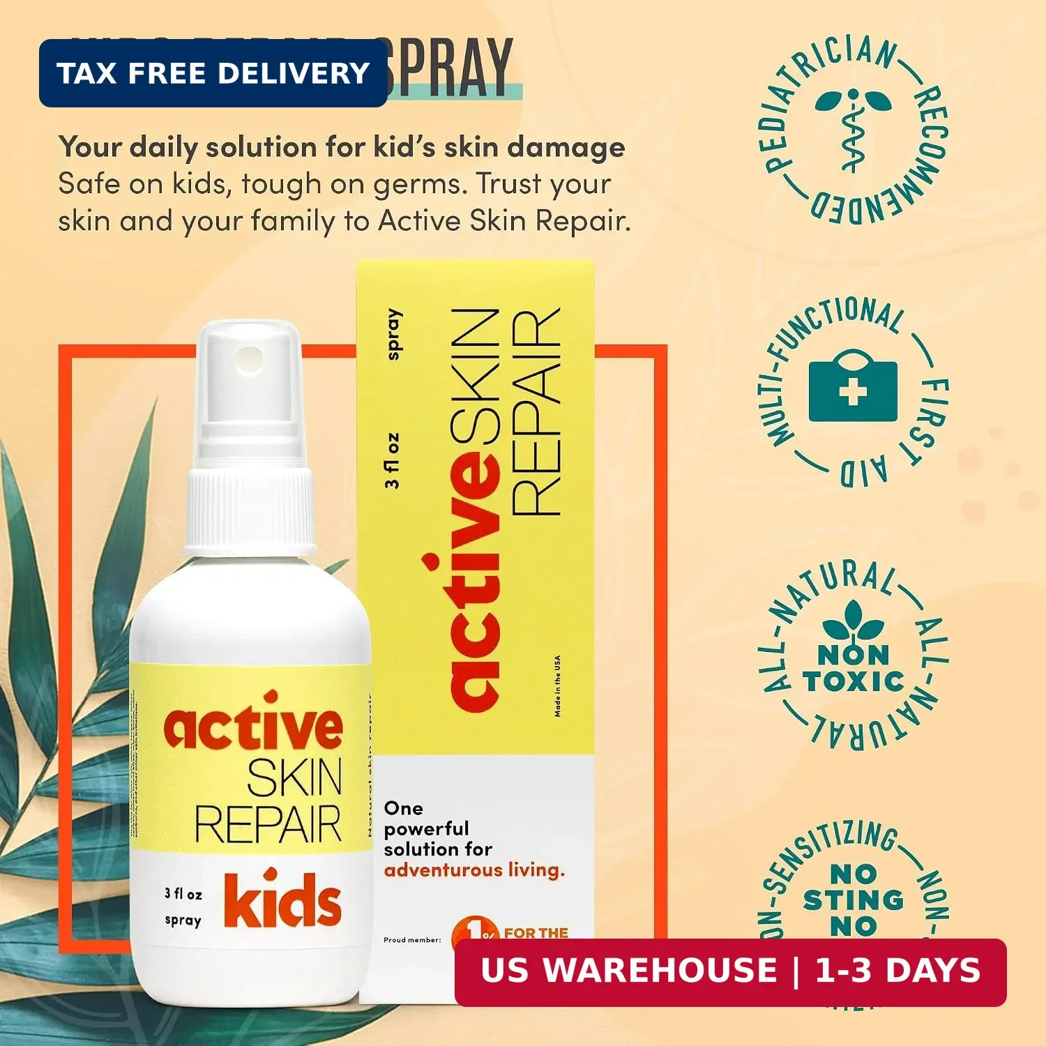 Active Skin Repair Kids First Aid Spray – Non-Toxic & Natural Kids Antiseptic Fo