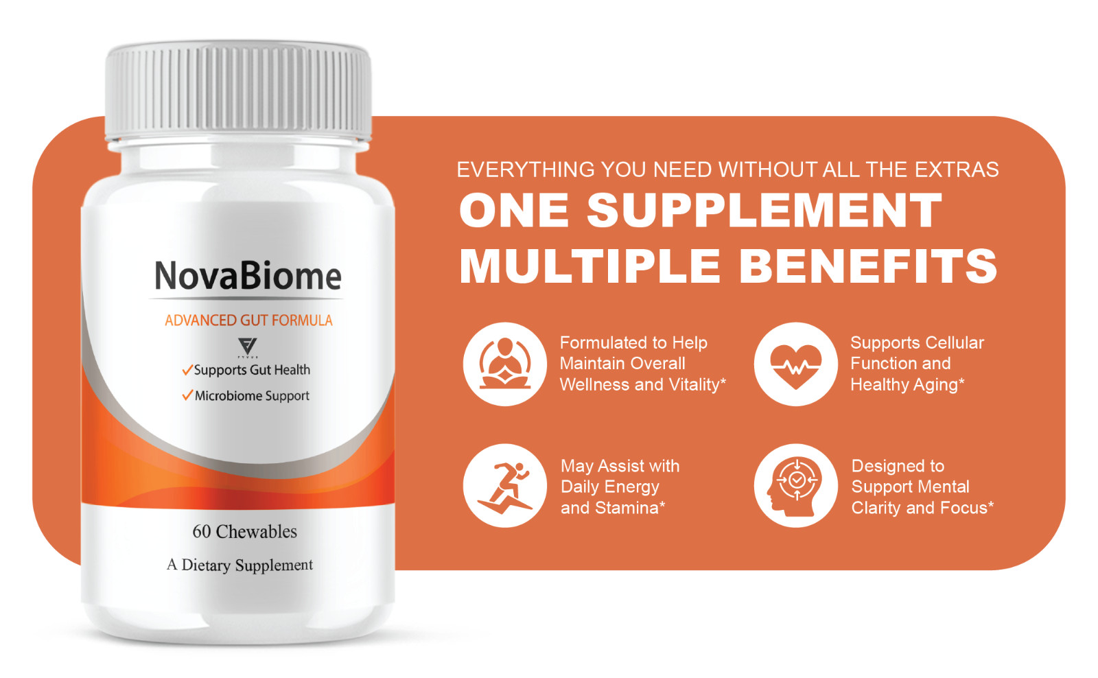 (2 Pack) NovaBiome Advanced Gut Formula, Nova Biom Daily Support (120 Chewables)