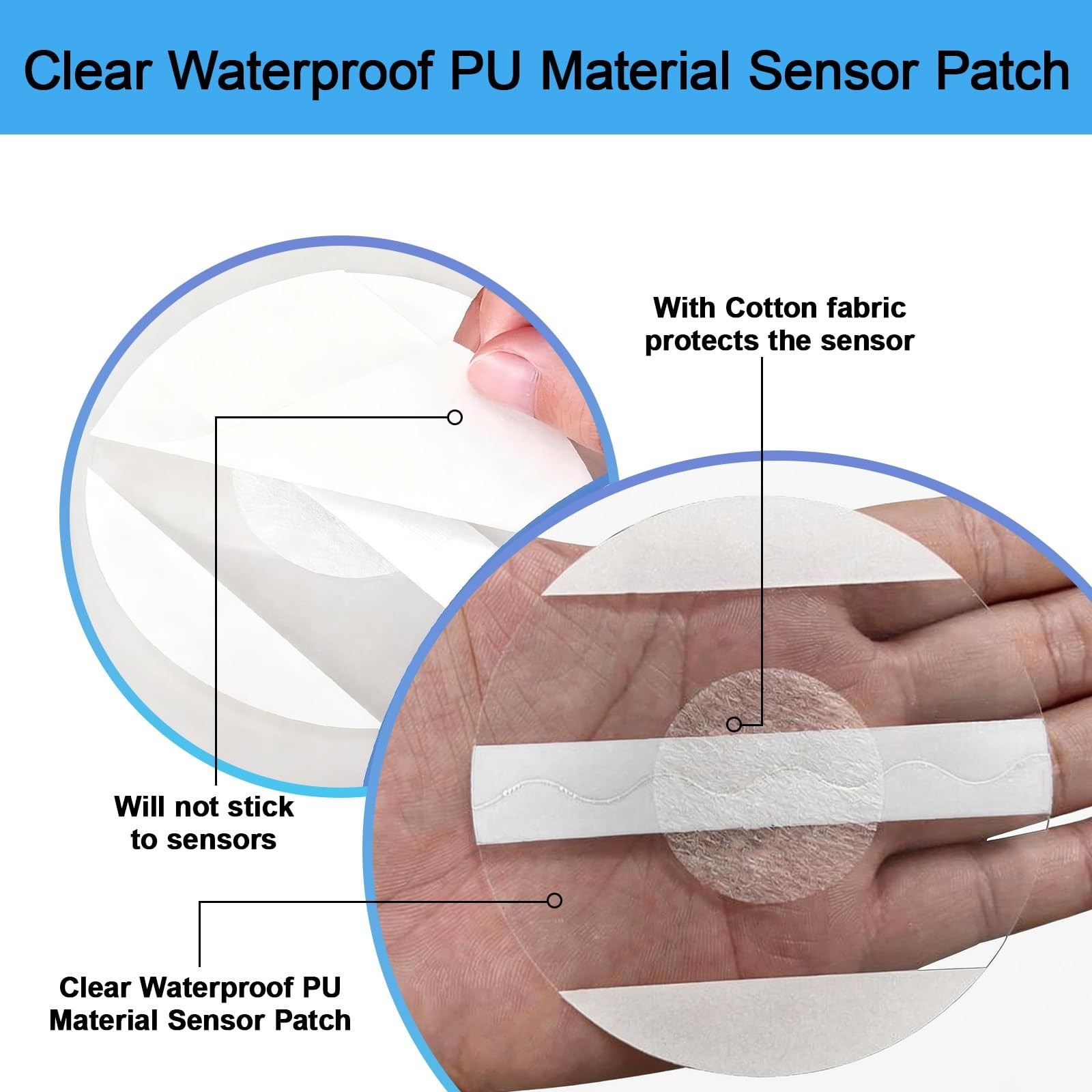 Waterproof Sensor Covers 55 Pack, Transparent Adhesive Patch for CGM, 14 Days Fi