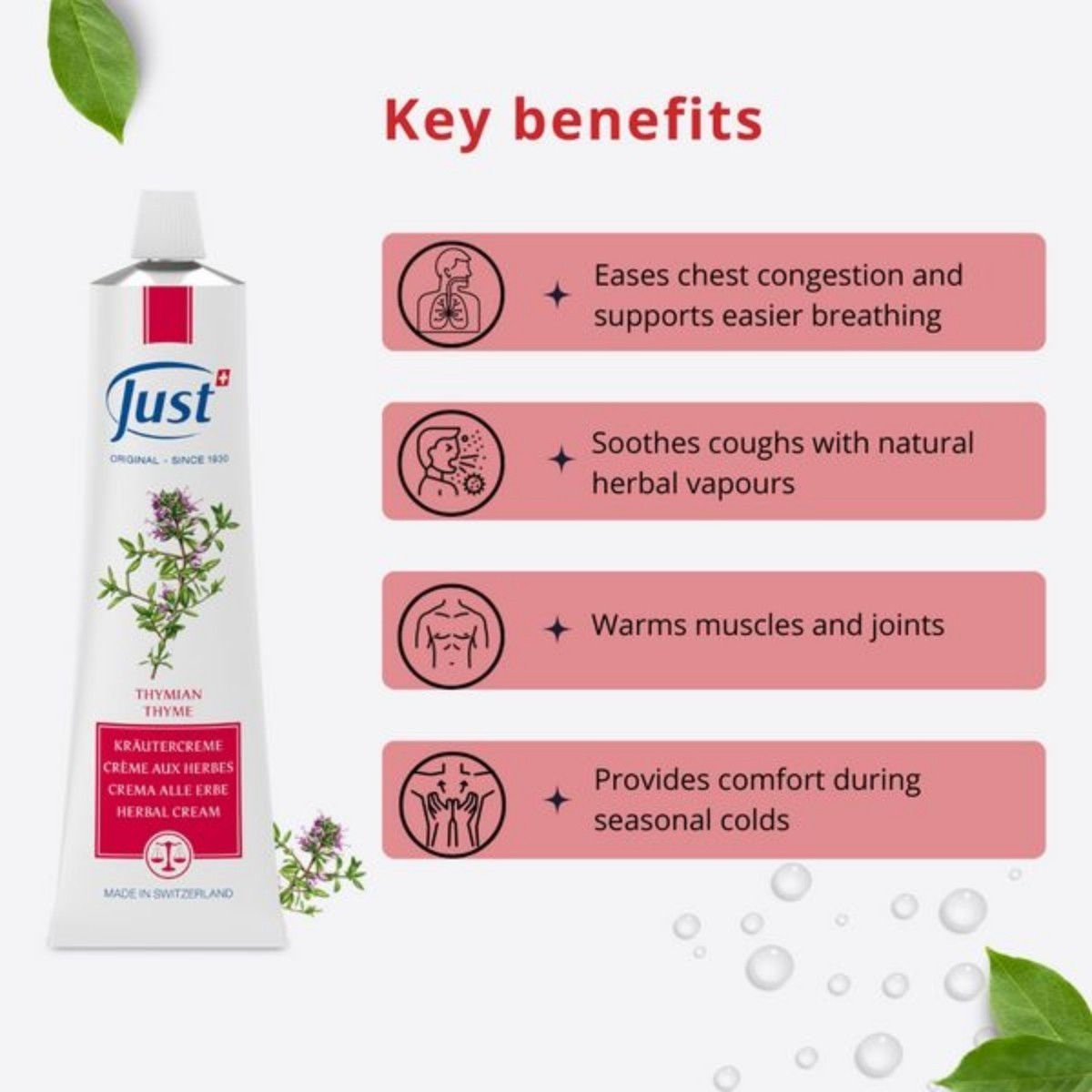 SWISS JUST Thyme+Juniper Cream+31 Essential Oil Anti Aging Therapy Body Massage
