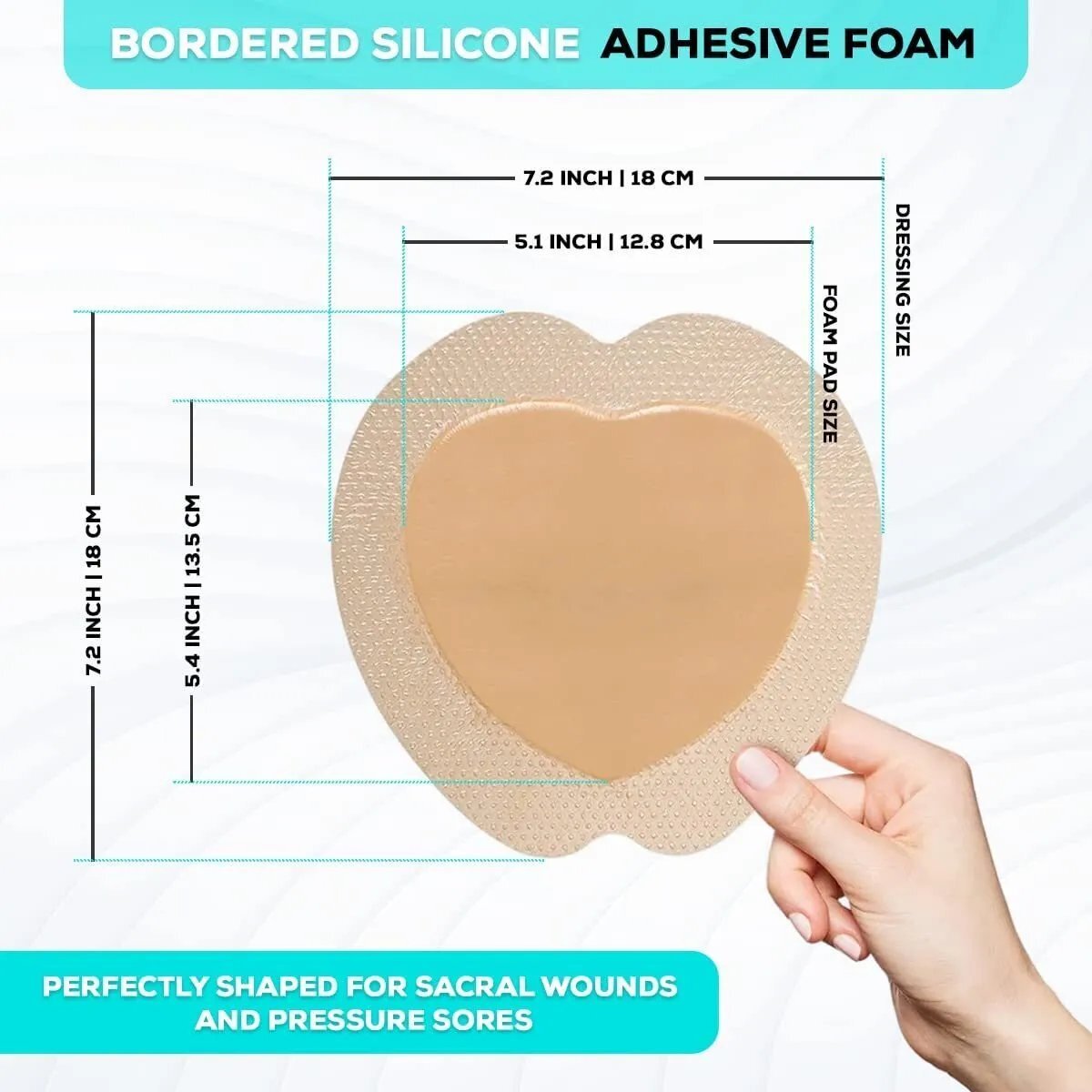 MedVance Silicone Bordered Adhesive Sacral Wound Dressing, 7″x 7″, Box of 5