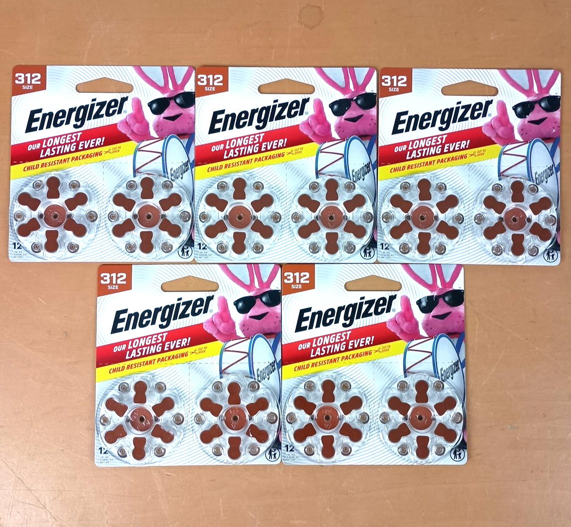 *60 Count* Lot of 5 12-packs ENERGIZER 312 1.45V Hearing Aid Battery Exp 12/2029
