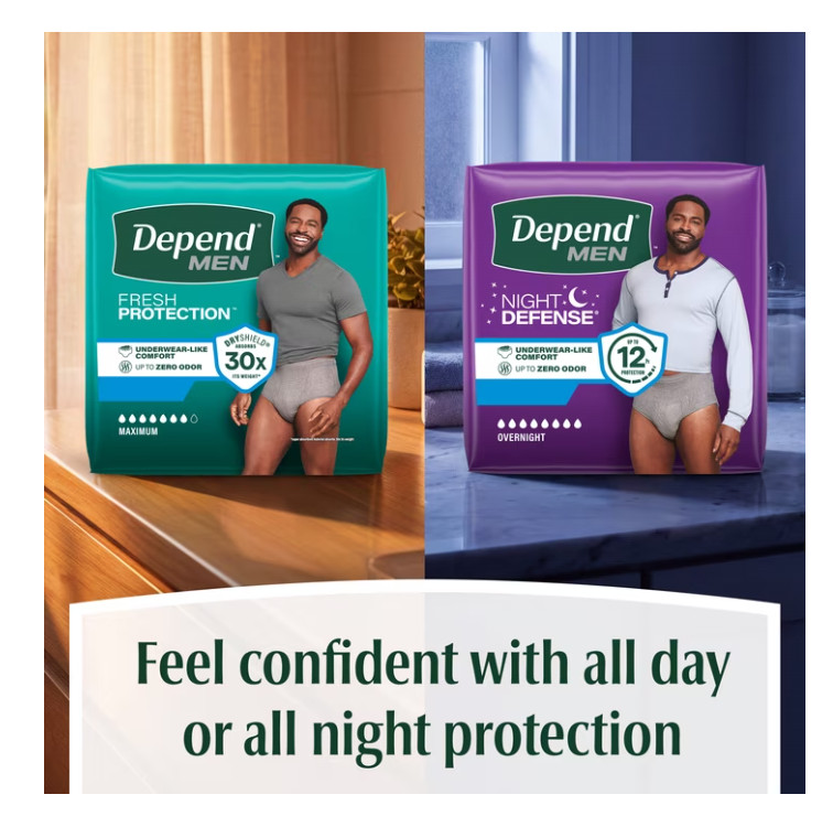 Depend Night Defense Incontinence Underwear for Men, Adult Diapers, L, 56 Count