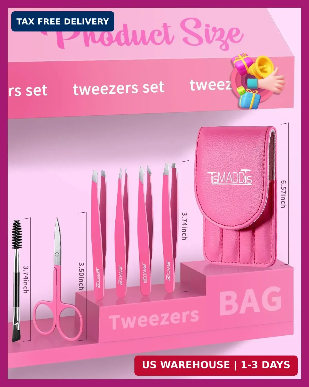 TsMADDTs 6 pcs Eyebrow Tweezers Set, Tweezers for Women Facial Hair with Curved