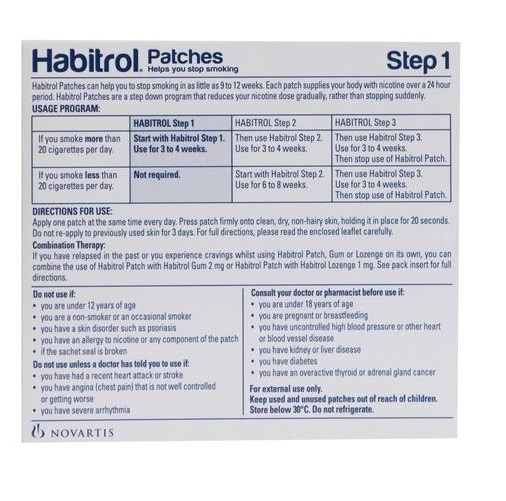 STEP 1 HABITROL TRANSDERMAL NICOTINE PATCH (21mg, 1 box, 28 patches) NEW 01/2026