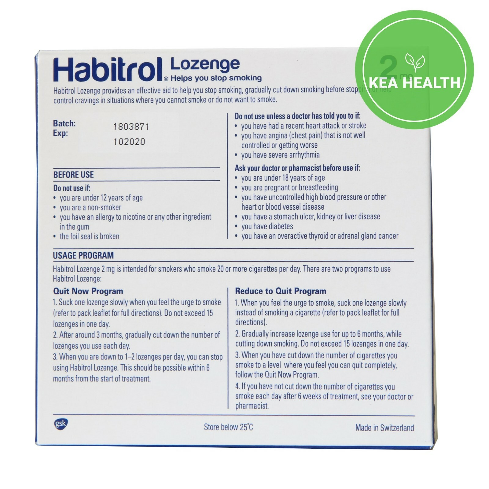 Habitrol Nicotine Lozenge 2mg MINT 864 pieces – 4 boxes – QUIT Smoking Now