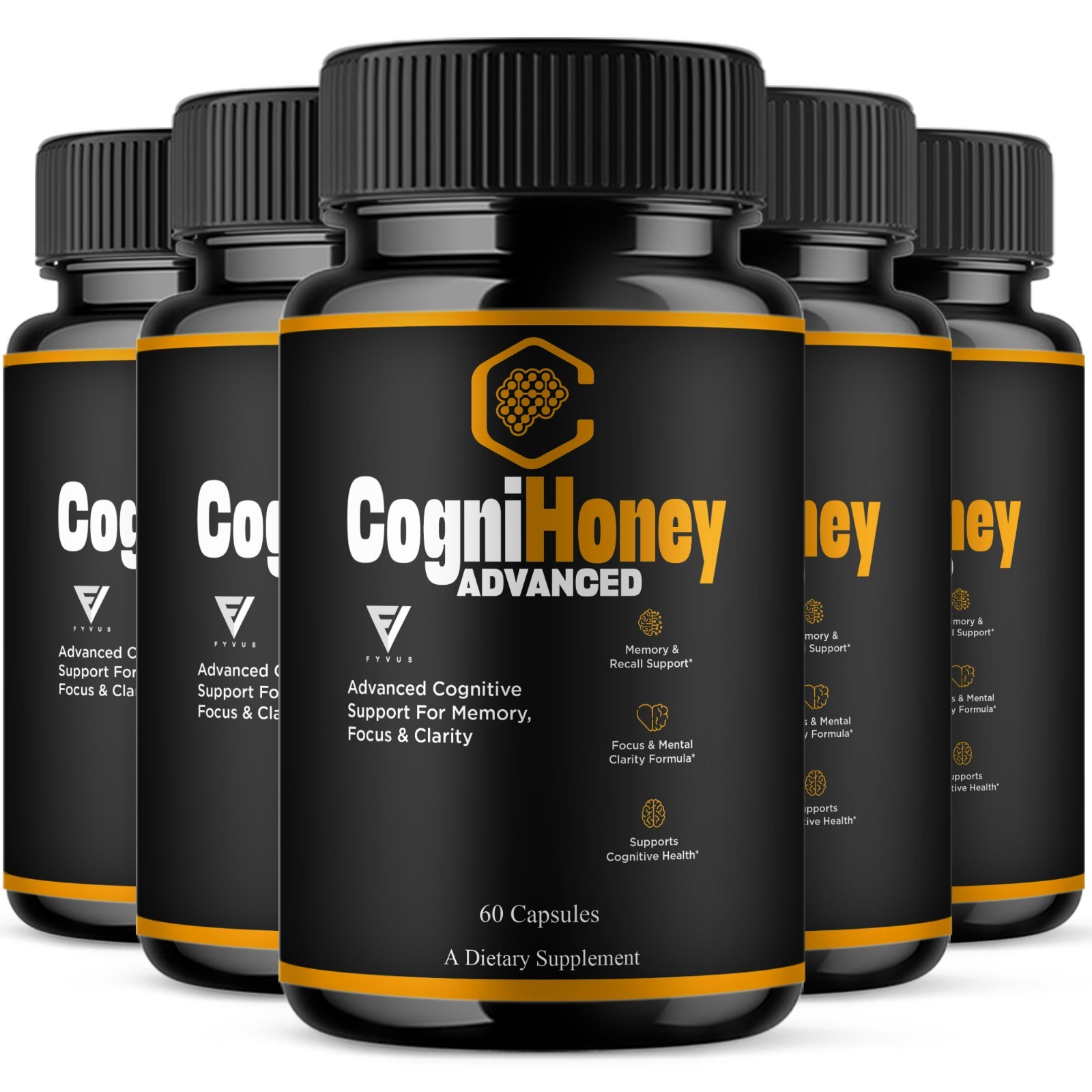 (5 Pack) CogniHoney Advanced Capsules, Cogni Honey Supplement (300 Capsules)