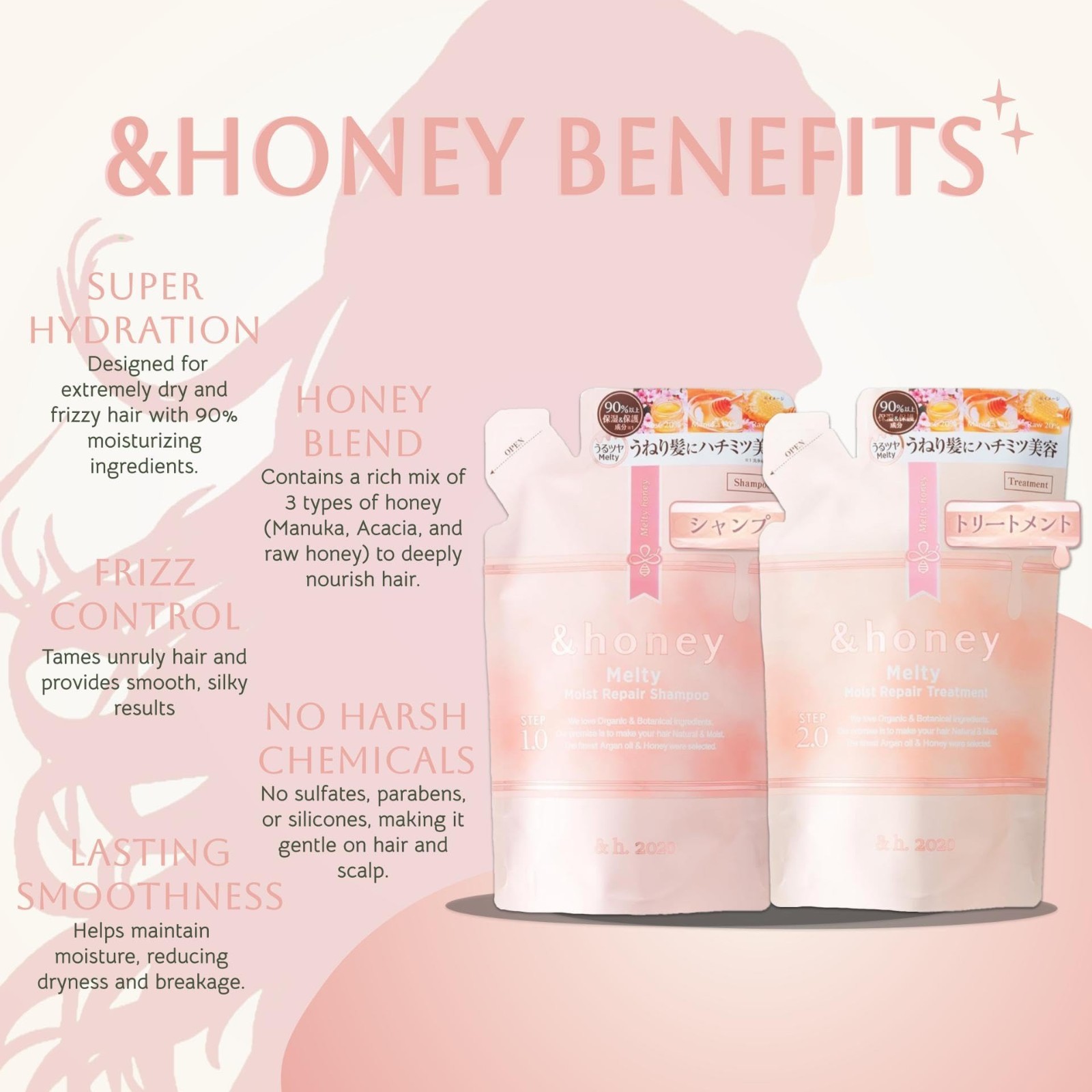 &honey MeltyMoist Shampoo/Treatment Set Refill 11.8 fl oz/12.3 fl oz Japan Made