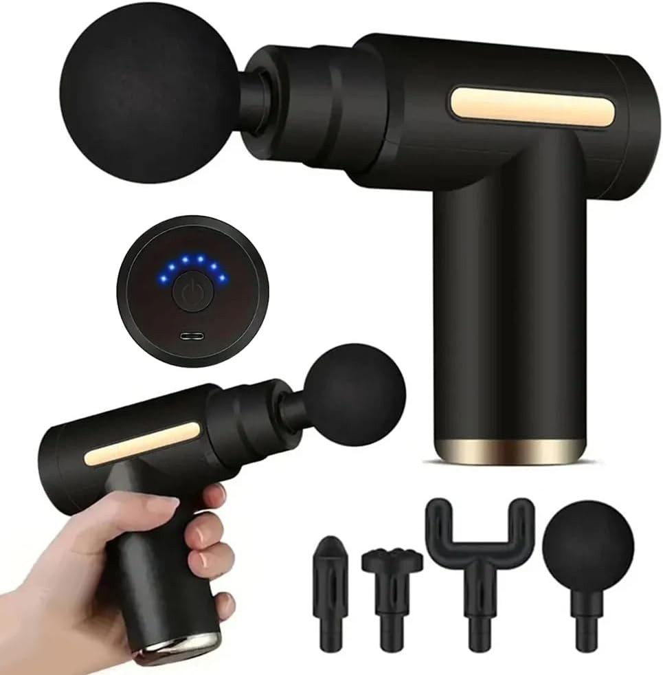 Handheld Massage Gun, 6 Speed Settings, 4 Massage Head Attachments (Black)