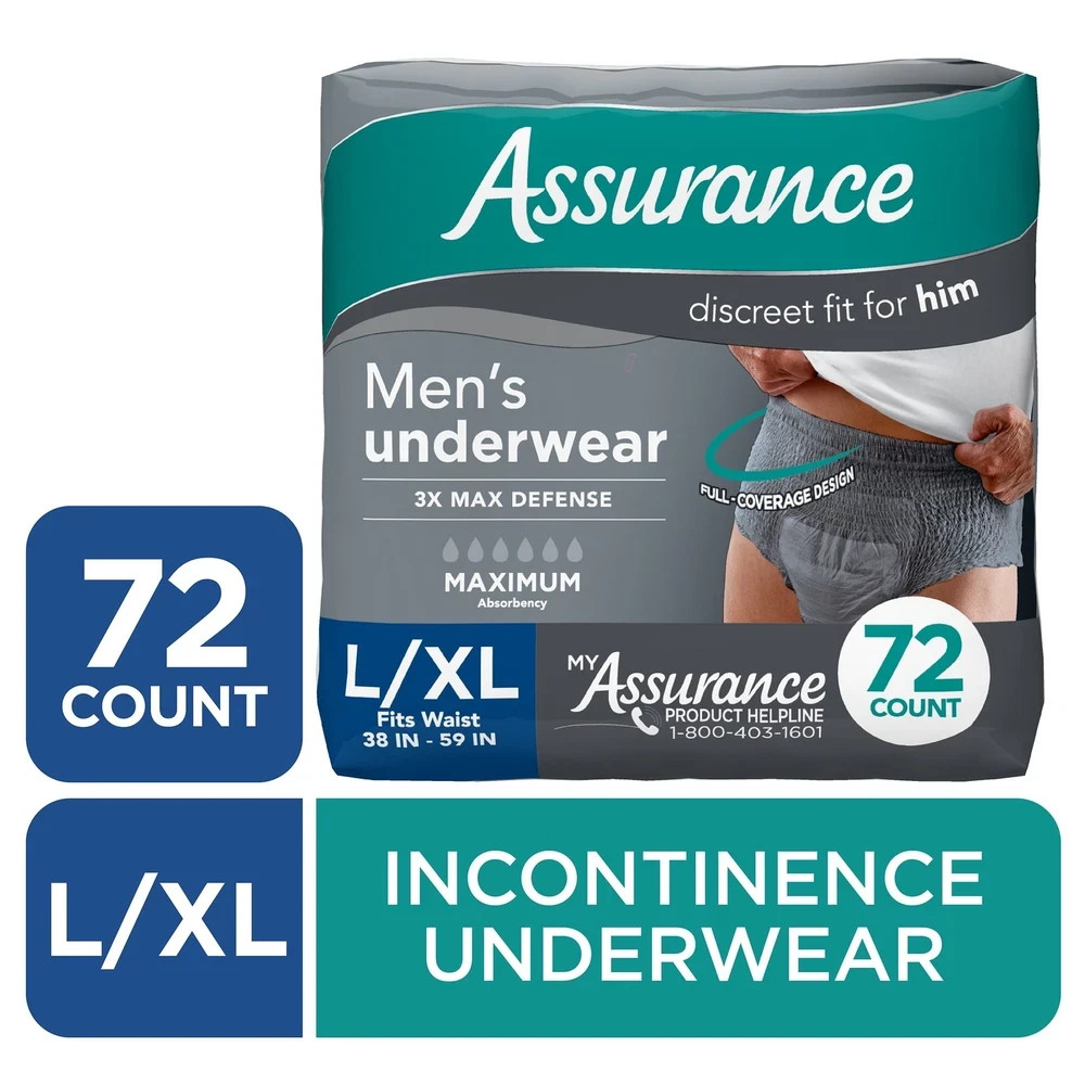 Assurance Men’s Incontinence Underwear, Large, Maximum Absorbency, 72 Count