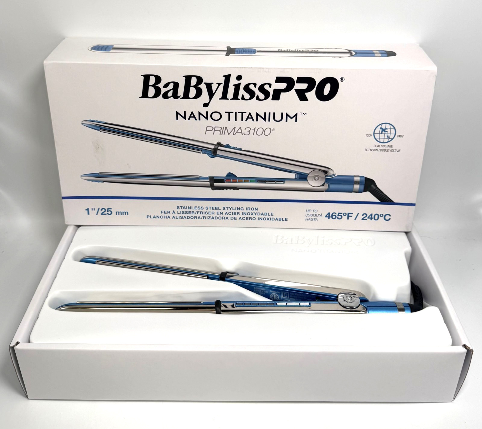 BaBylissPRO Nano Titanium Prima Ionic Hair Straightener 1”/25 mm *NEW See Box*