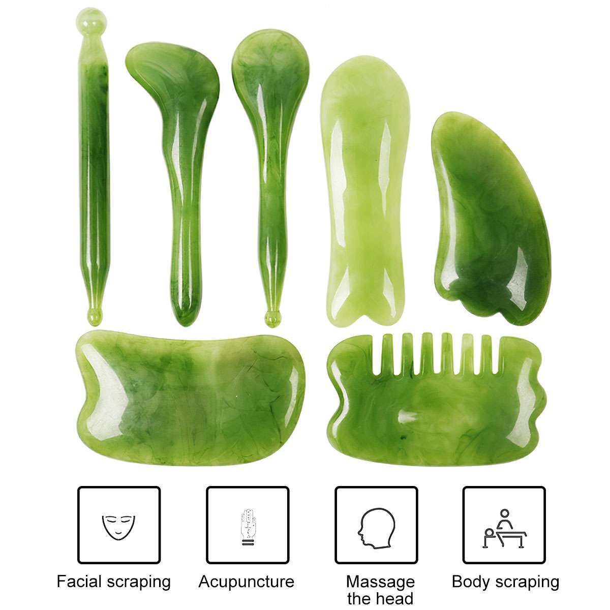 7PCS Jade Gua Sha Board Beauty Facial Roller Set Natural Face Neck Massager Tool