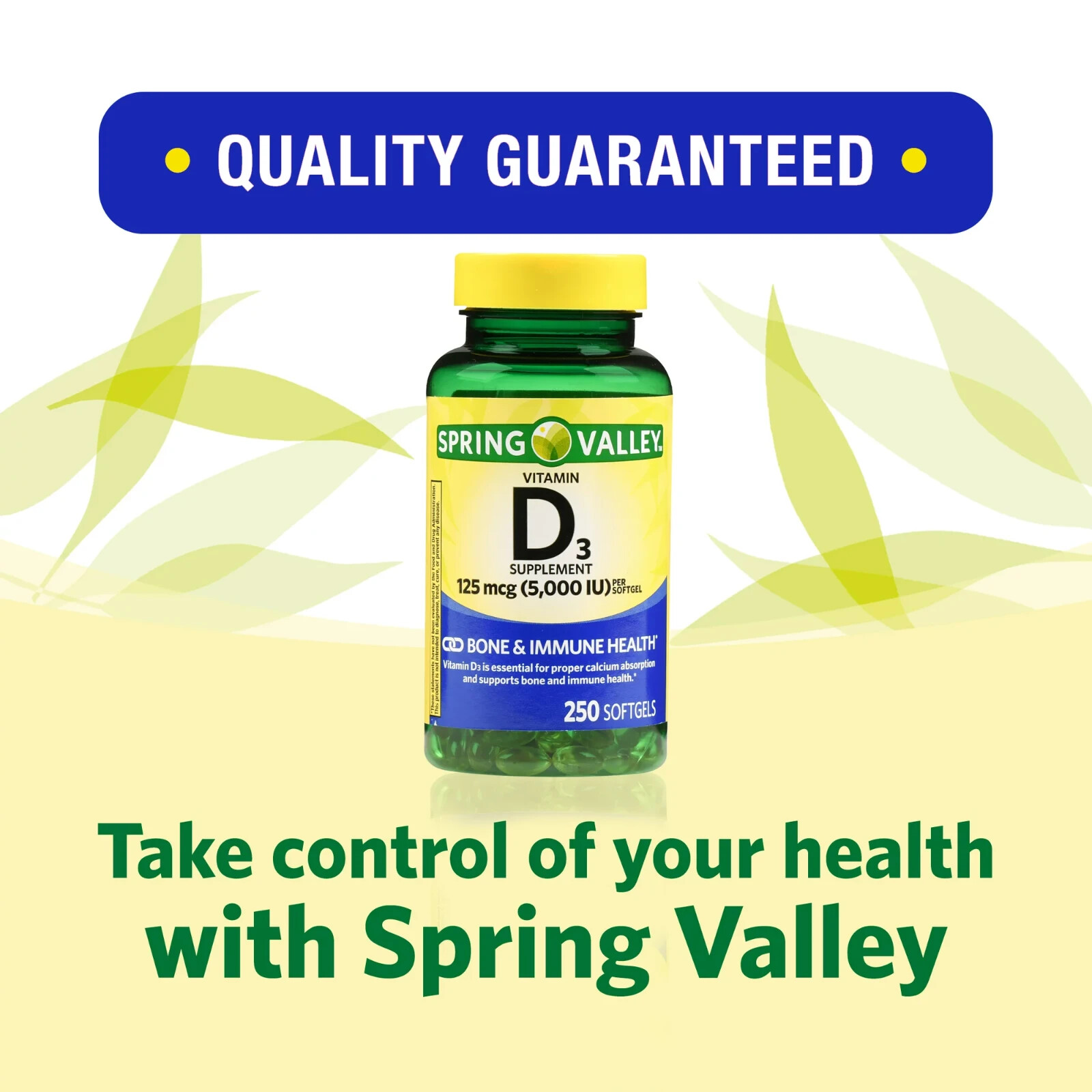 Spring Valley Vitamin D3 Supplement Softgels – 5000iu (250 Count) Always Fresh