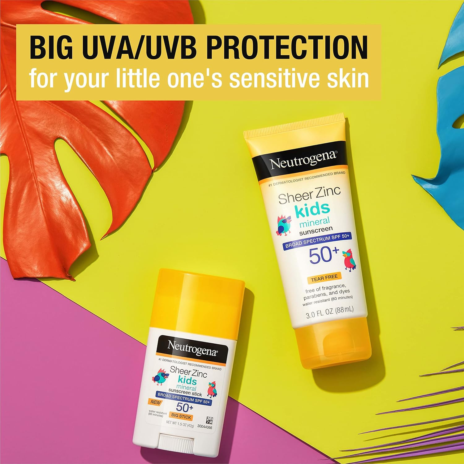 Neutrogena Sheer Zinc Oxide Kids Mineral Sunscreen Stick, Broad Spectrum SPF 50+