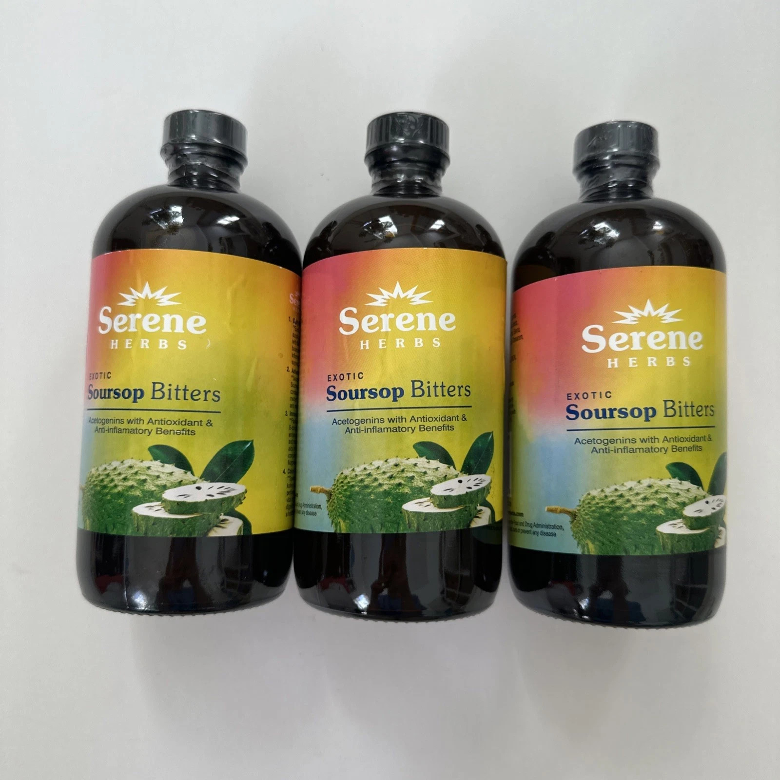 Lot 3 Serene Herbs Exotic Soursop Bitters 16oz Acetogenins Antioxidant 03/07/28