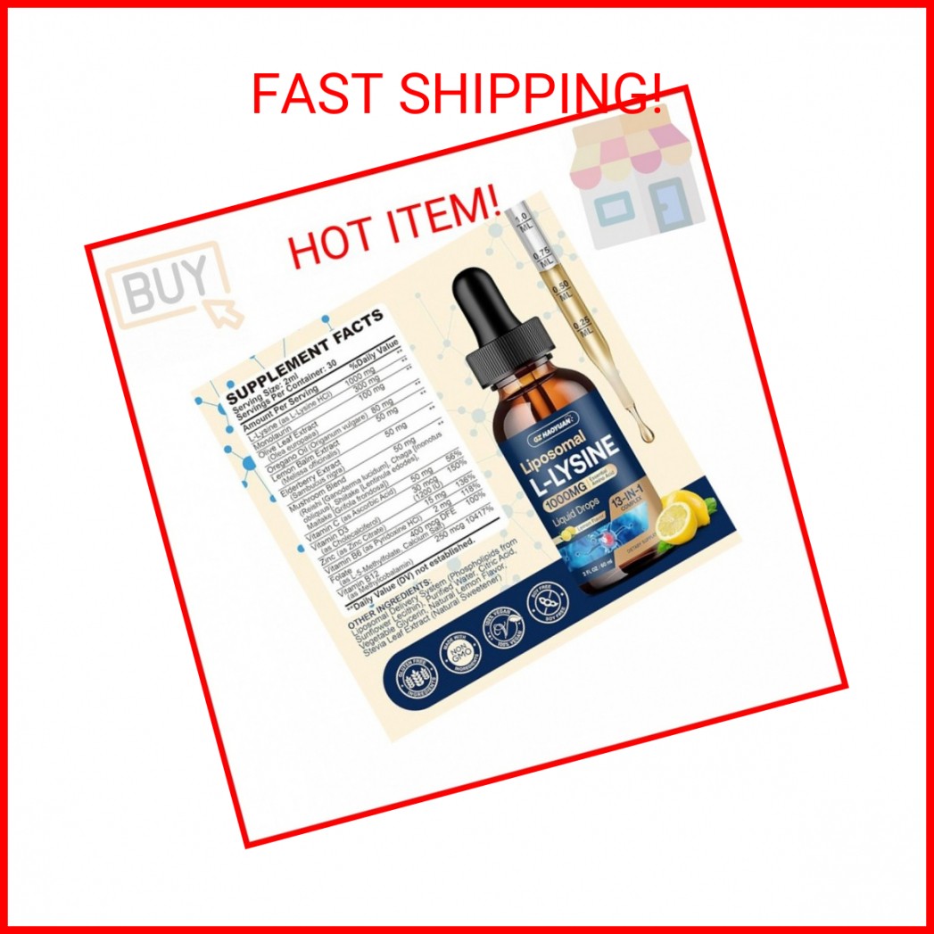 Liposomal L-lysine 1000MG Liquid Drops, 13-in-1 Lysine Supplements – Monolaurin,