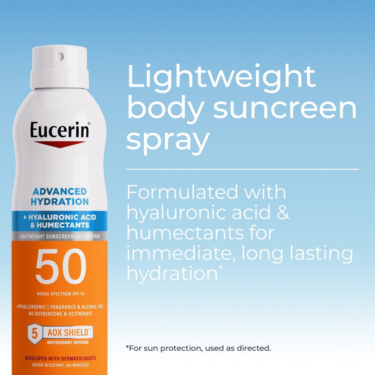 Eucerin Advanced Hydration Sunscreen Spray – SPF 50 – 6oz: Whole Body Protection