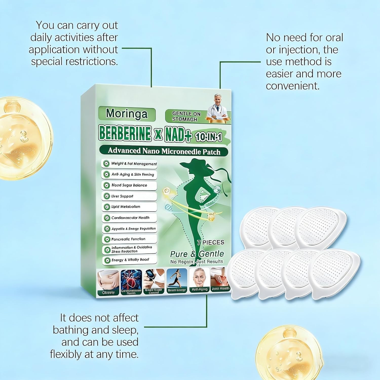 Moringa Berberine + NAD+ 10-in-1 Microneedle Patches Bioavailable Strength NEW