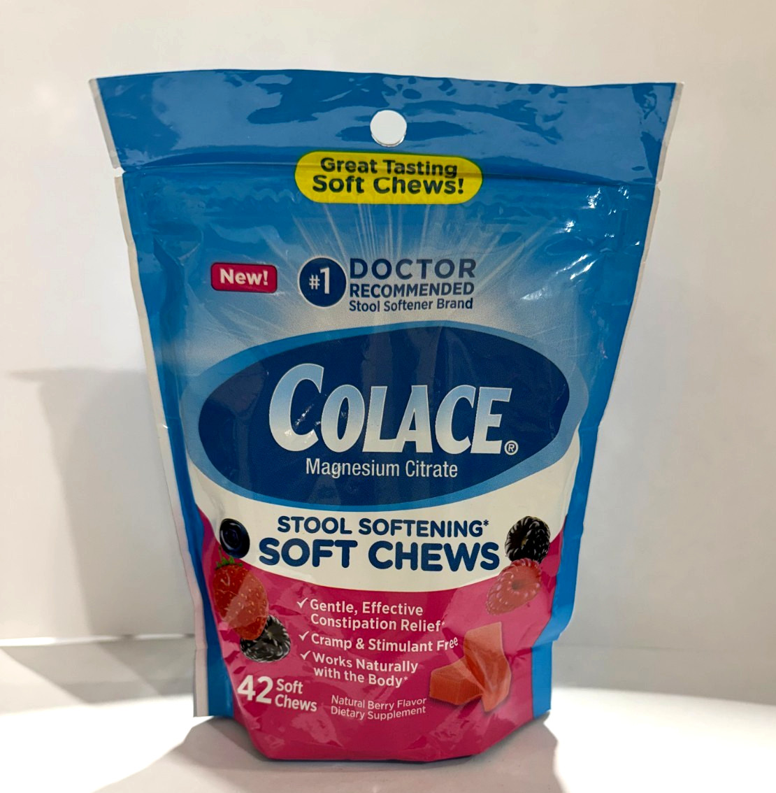 Colace Stool Softener Soft Chews Mixed Berry 42 Count Exp 01/2027