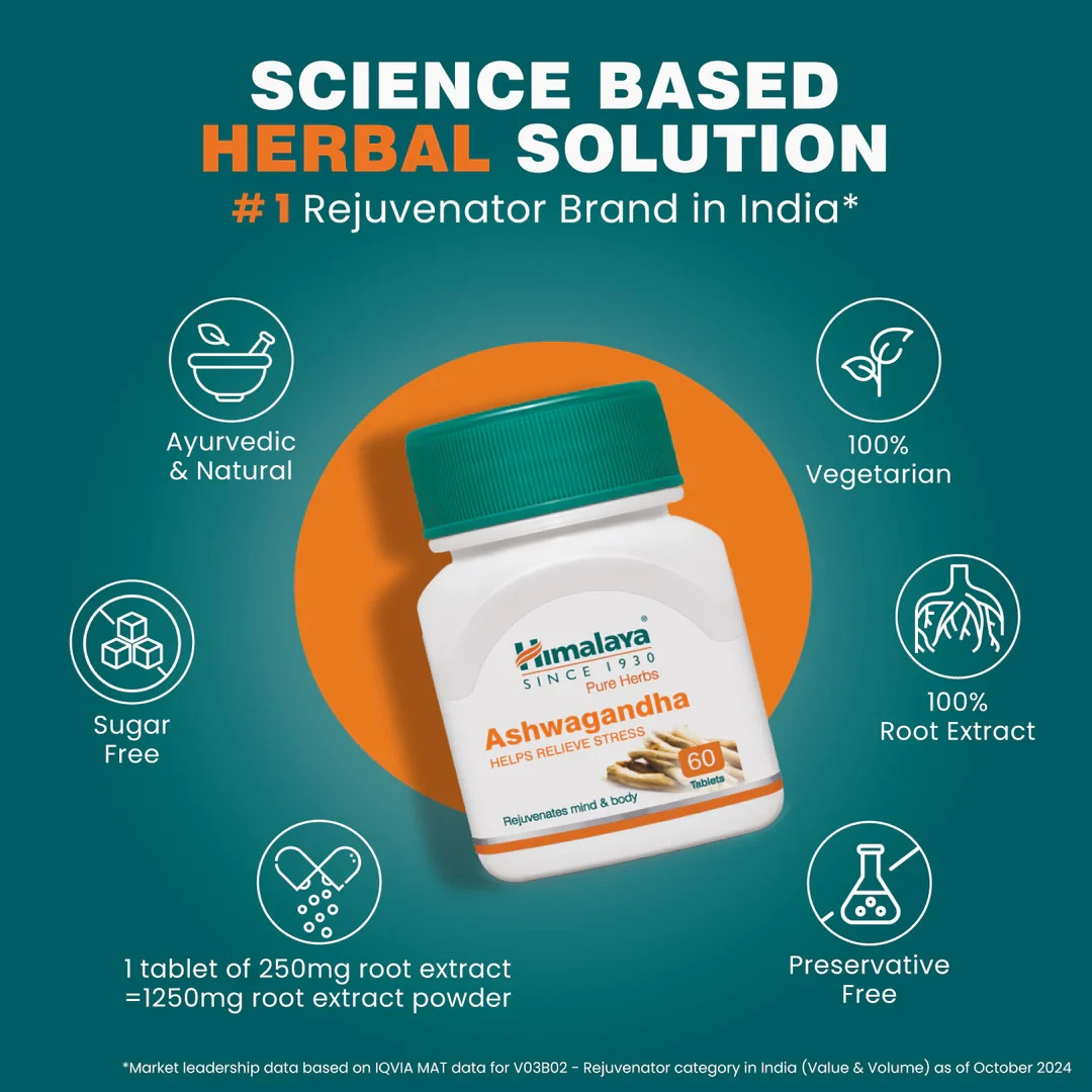 Himalaya Ashwagandha 60 Tabs Buy 2 Get 1 FREE 180 Tablets Stress Relief KSM-66