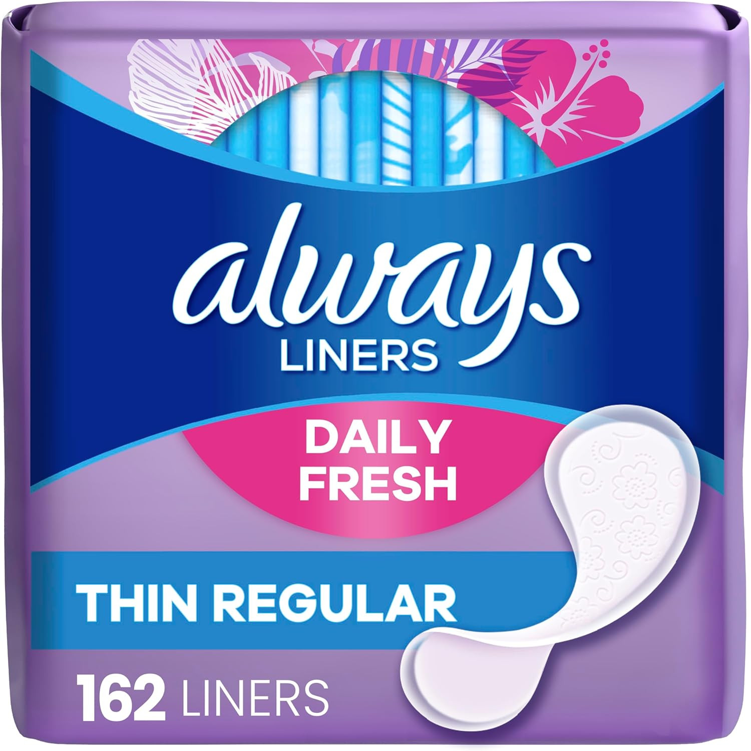 Always Daily Fresh Thin Liners, Regular Absorbency, Unscented Panty Liners, 162