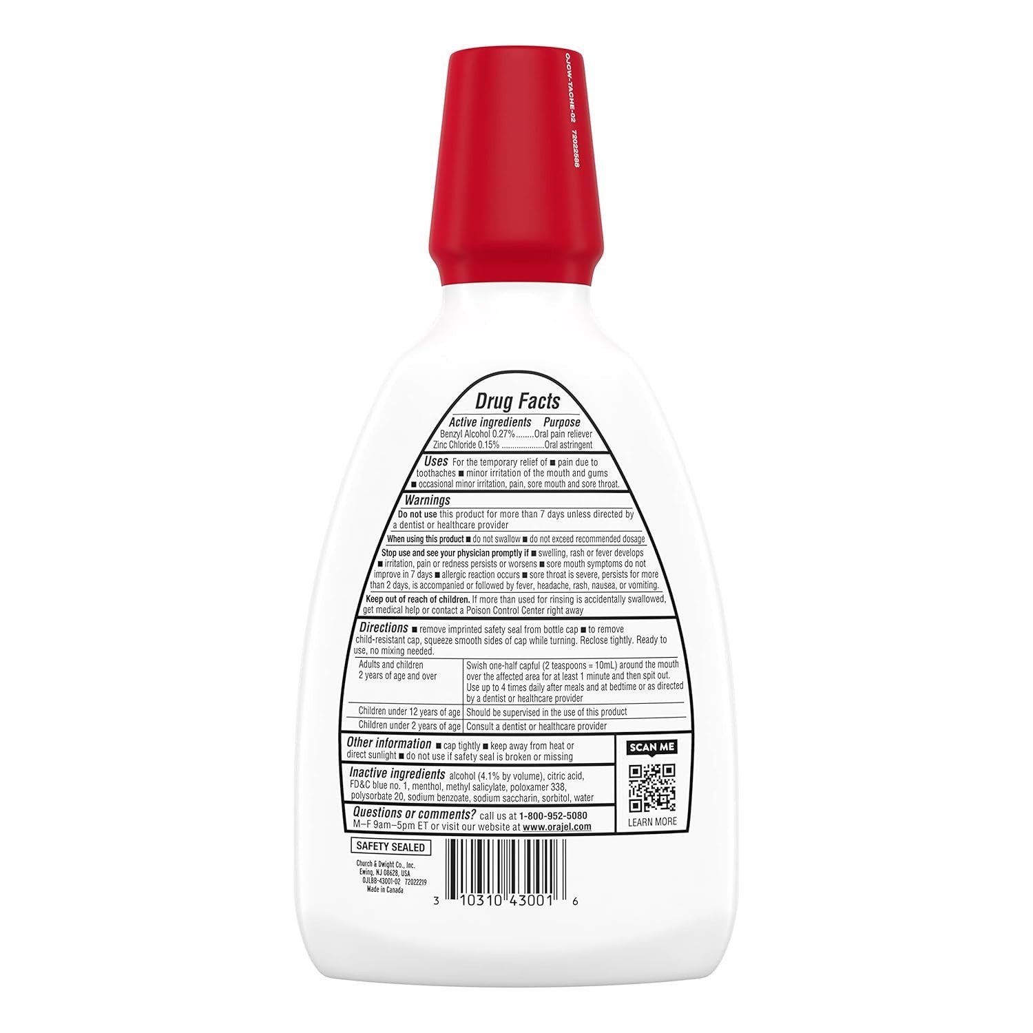 Orajel Toothache Rinse 16oz Soothing Mint Analgesic Astringent Oral Care