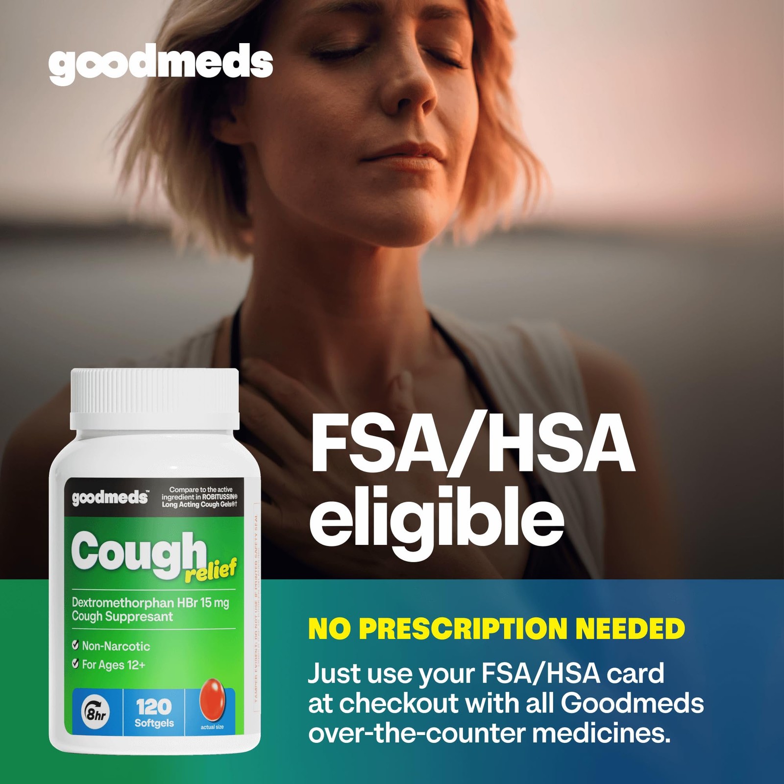 Cough Relief for Adults Softgels Dextromethorphan HBr DXM 15mg 8Hour, Non-Dro…