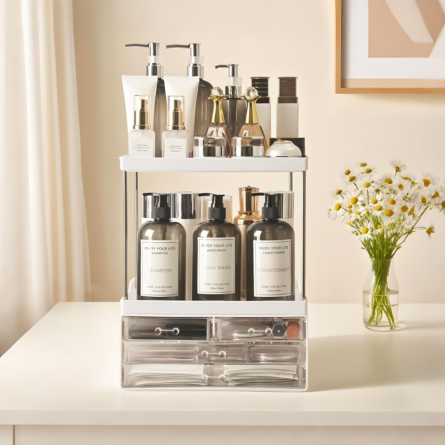 Bathroom Organizers and Storage, 5Tier 4Drawer Makeup Organizer Countertop, M…