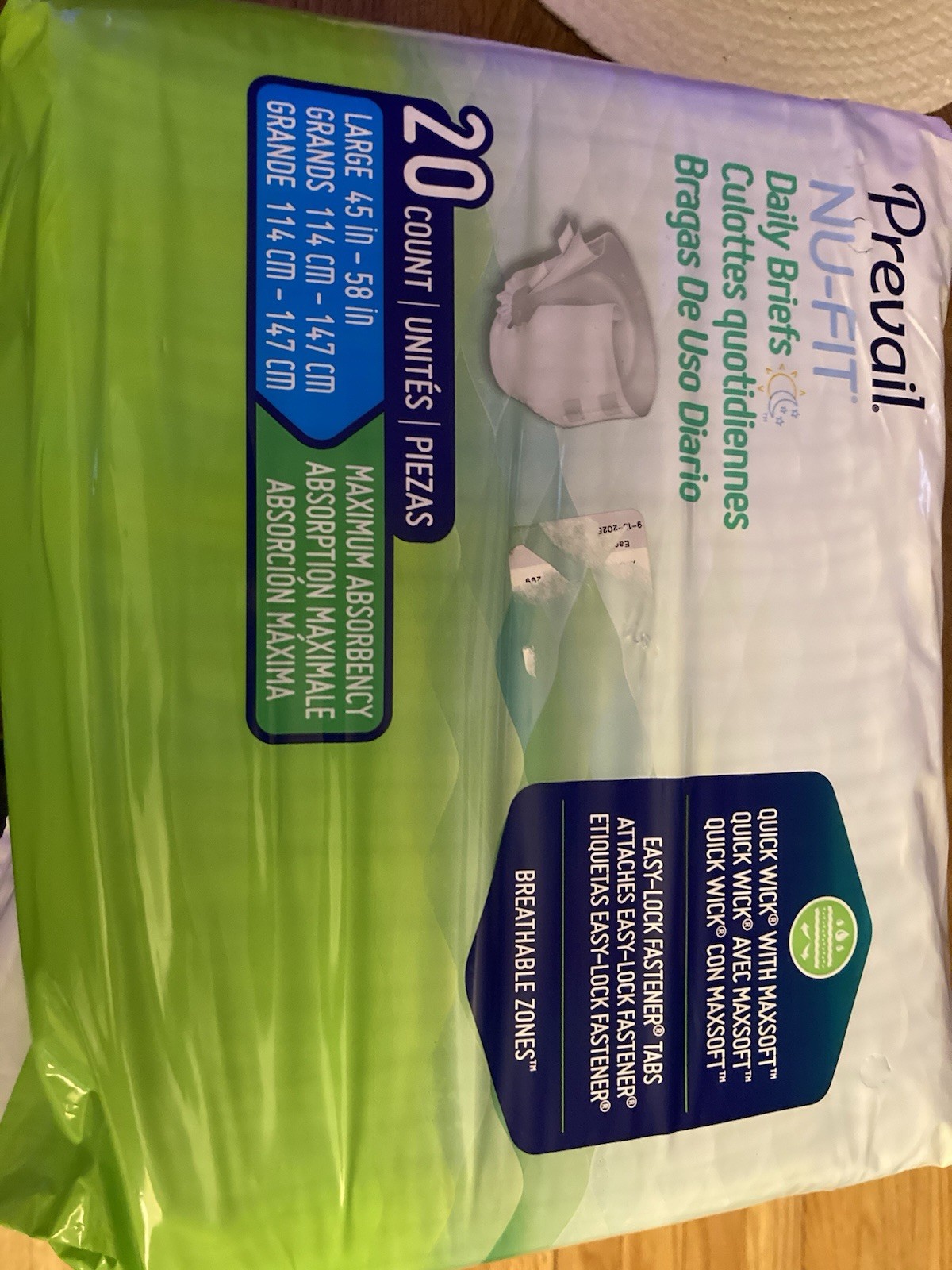 Prevail NU-FIT Daily Briefs – Large (45″-58″) – 20 Count – Maximum Absorbency