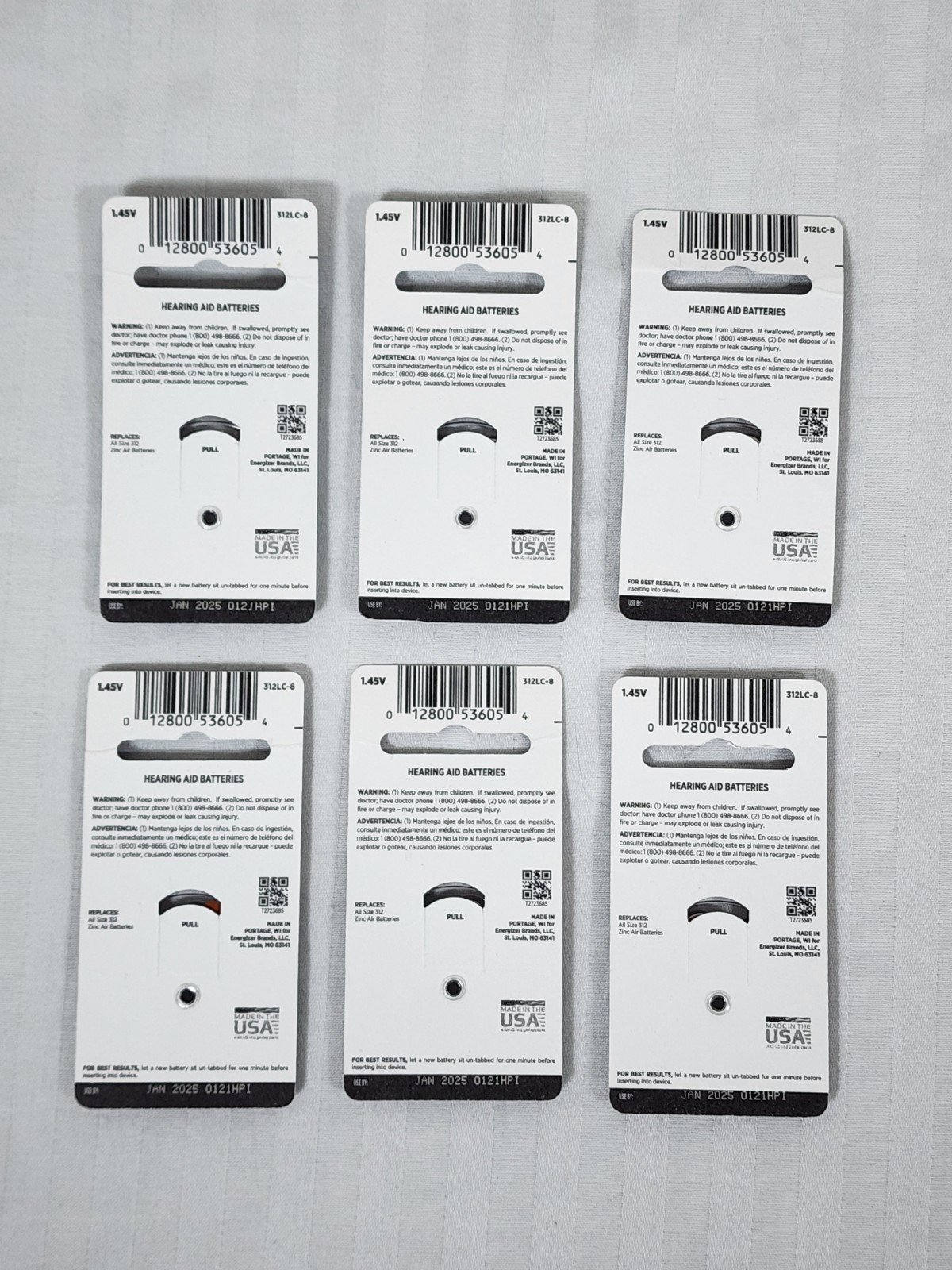 6 Pks of 8 Rayovac Loud N’ Clear Hearing Aid Batteries Zinc Air Size 312 01-2025