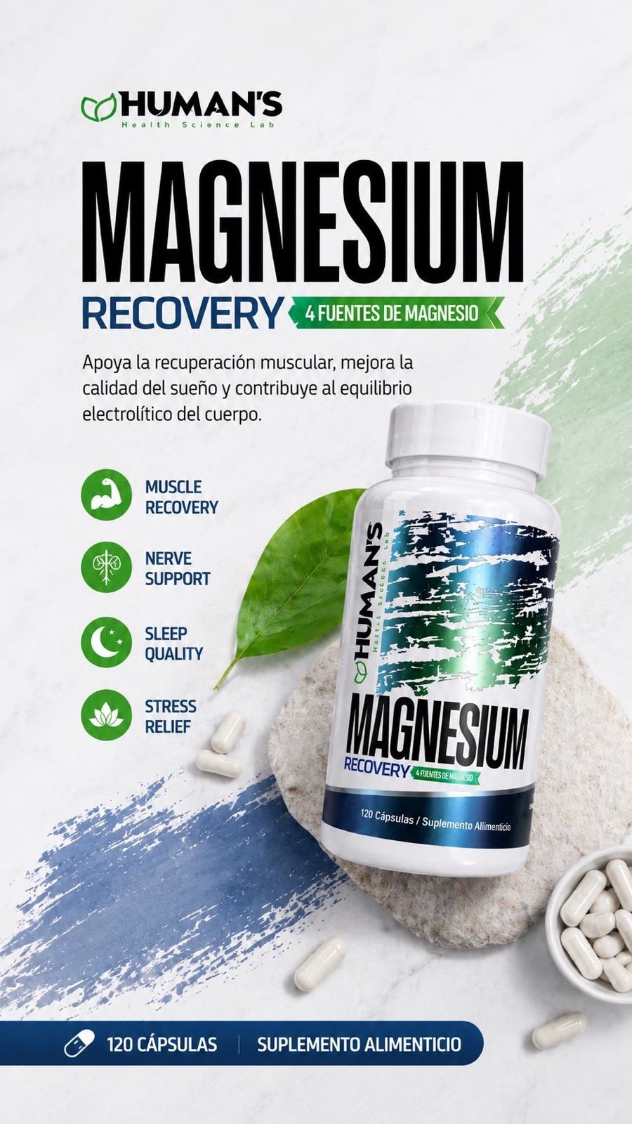 Humans Magnesium Recovery 120 Capsules | Sleep Support | 4 Magnesium Blend