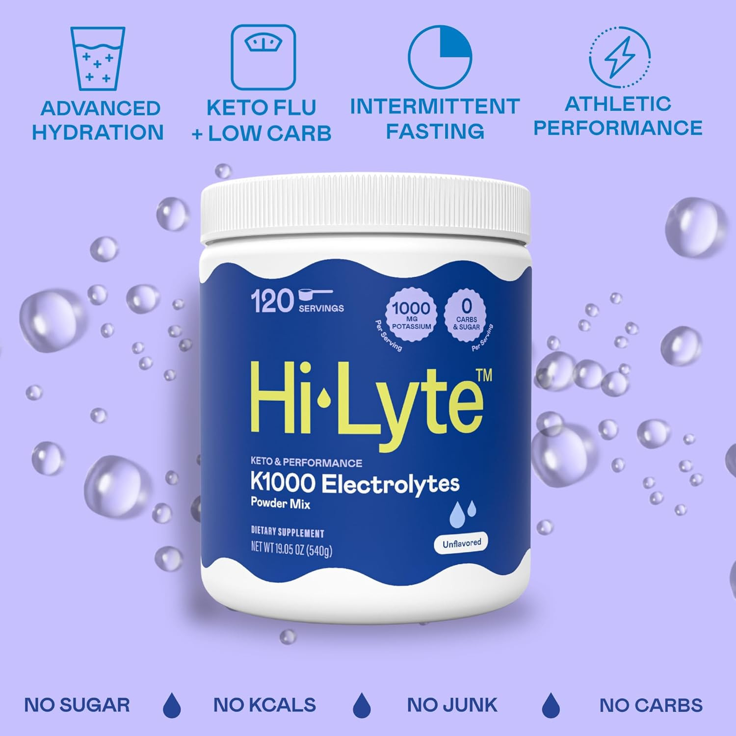 Keto K1000 Unflavored Electrolyte Powder | Hydration Supplement Drink Mix | Boos