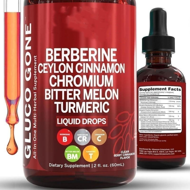 NEW 2 Bottles Clean Nutra Berberine with Ceylon Cinnamon Supplement Liquid Drops