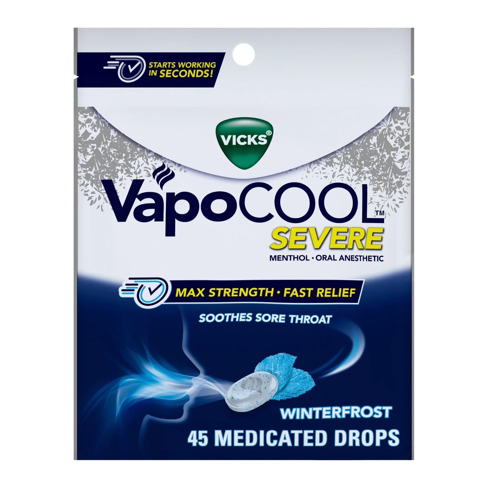 2 pack-NEW Vicks VapoCool Severe Sore Throat Drops, Max Menthol Winterfrost 45ct