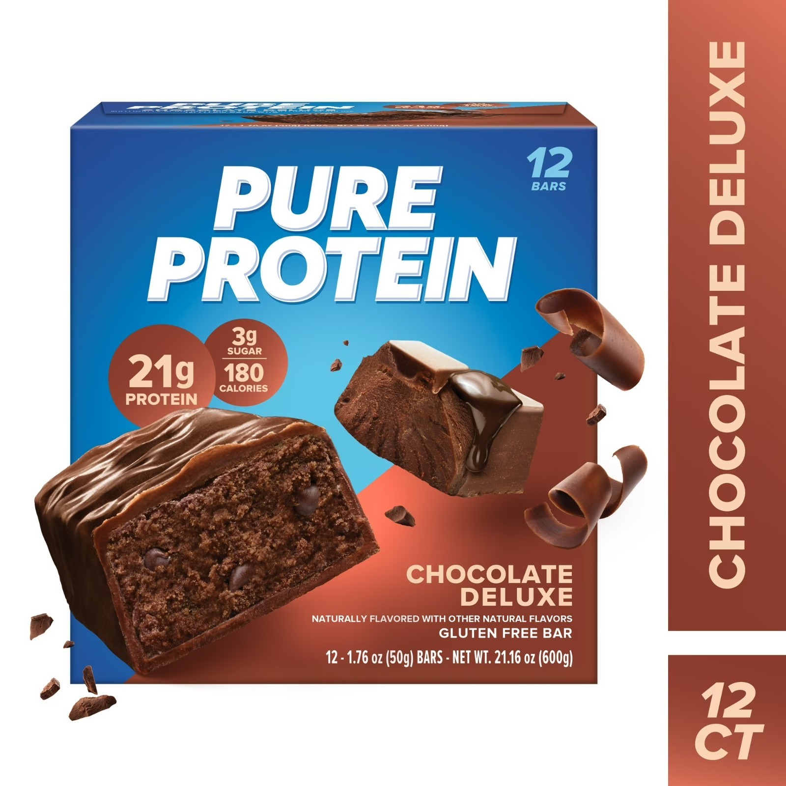 (2 Pack) Pure Protein Bars, Chocolate Deluxe, Low Sugar, 21g Protein, 12 Count