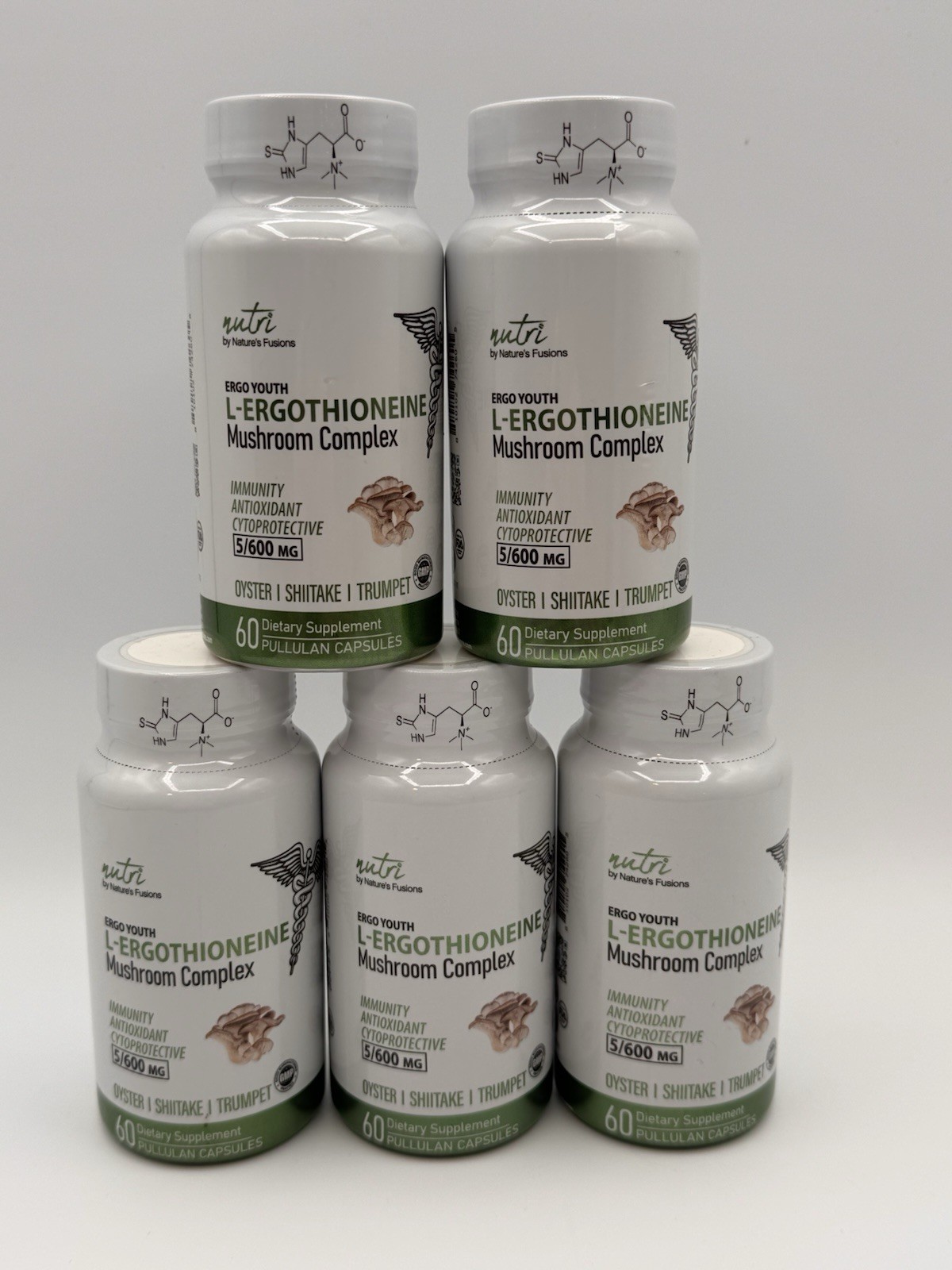 5 ~ Nutri Ergo Youth L-Ergothioneine Mushroom Complex ~ 300ct Total ~ 06/2026