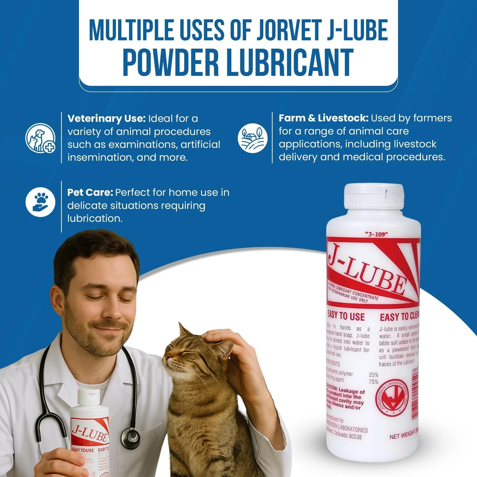 JorVet J-Lube Veterinary Obstetrical Lubricant Powder – Easy-Mix, 10oz (Makes 6-