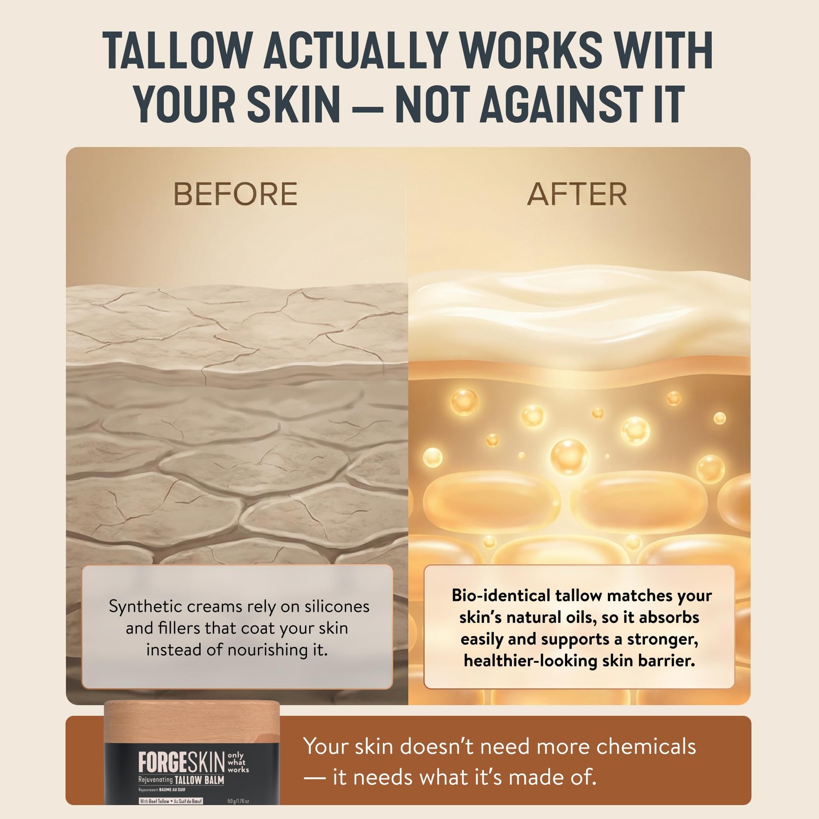 Forge Skin® Wrinkle Defense Beef Tallow Balm 1.76 Ounce (Pack of 1), Black